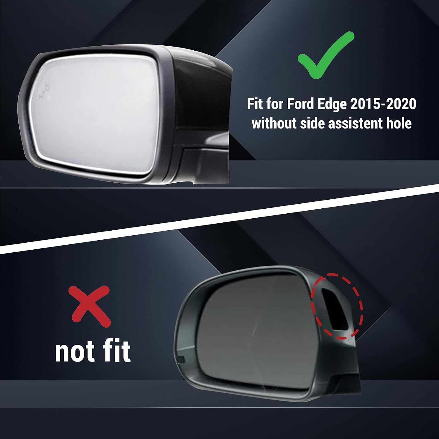 Covelta Black Left Mirror Cover Cap Replacement for 2015-2020 Ford Edge Without Side Assist Hole