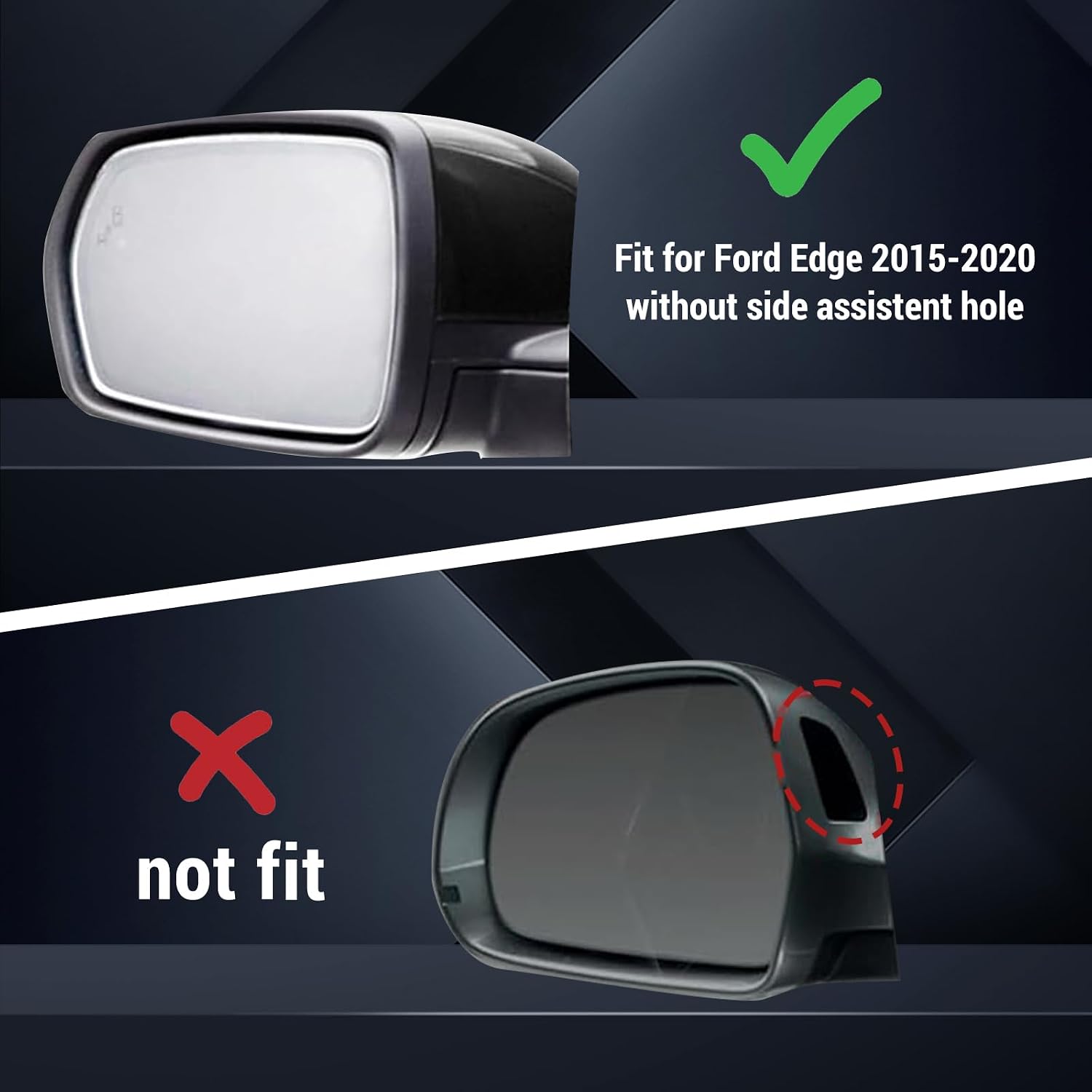 Covelta Black Right Mirror Cover Cap Replacement for 2015-2020 Ford Edge Without Side Assist Hole