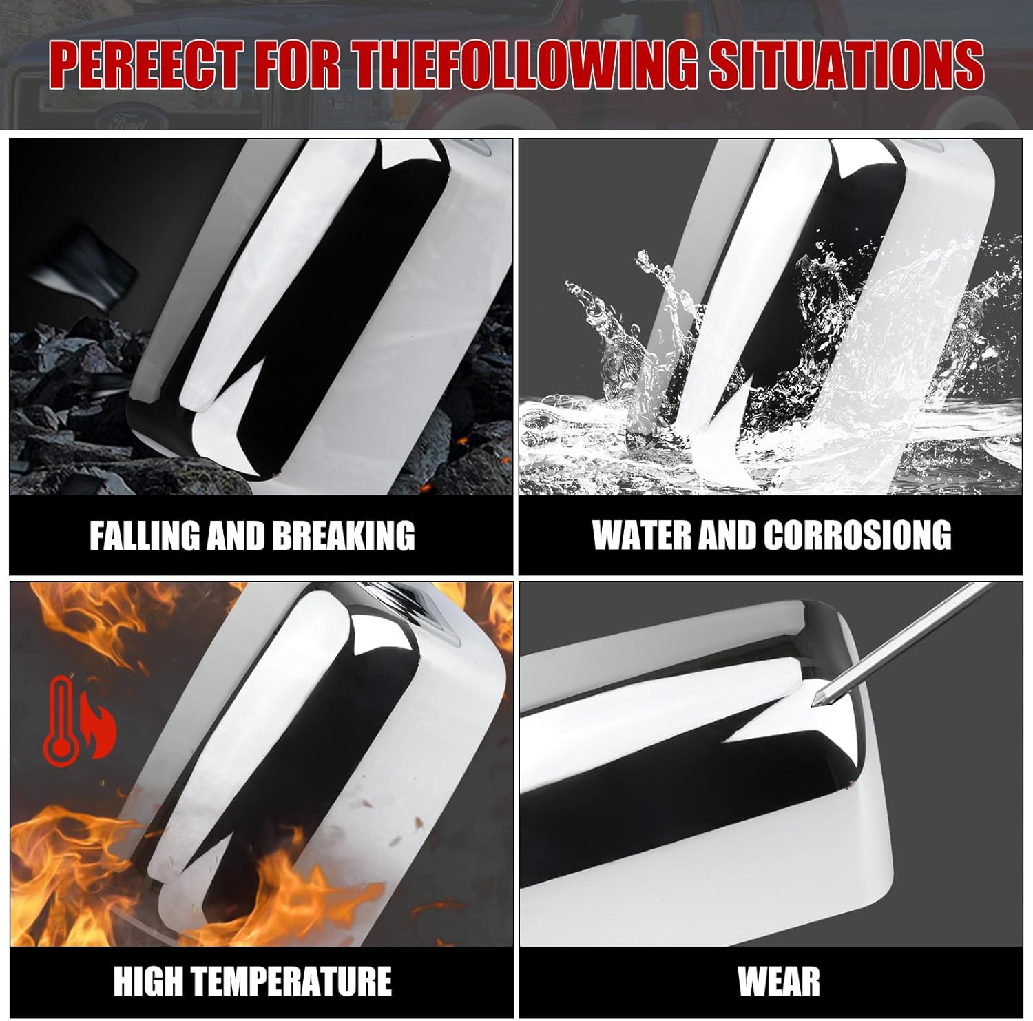 Covelta Chrome Towing Mirror Cover Caps Replacement for 2008-2016 Ford F250 F350 F450 F550 Super Duty