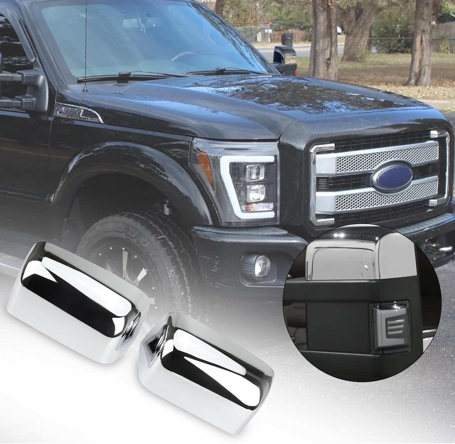 Covelta Chrome Towing Mirror Cover Caps Replacement for 2008-2016 Ford F250 F350 F450 F550 Super Duty