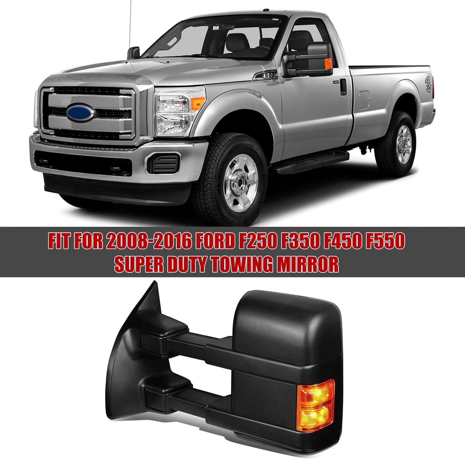 Covelta Glossy Black Towing Mirror Cover Caps Replacement for 2008-2016 Ford F250 F350 F450 F550 Super Duty