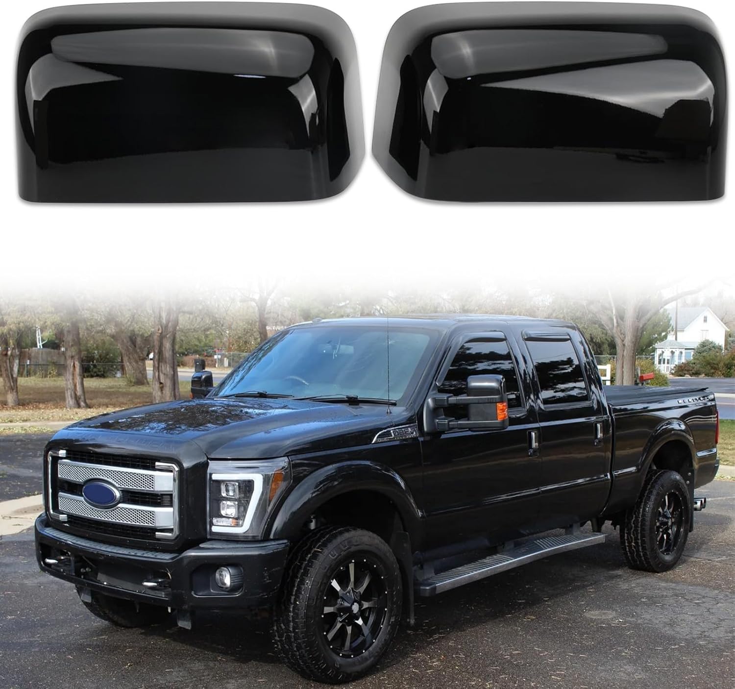 Covelta Glossy Black Towing Mirror Cover Caps Replacement for 2008-2016 Ford F250 F350 F450 F550 Super Duty