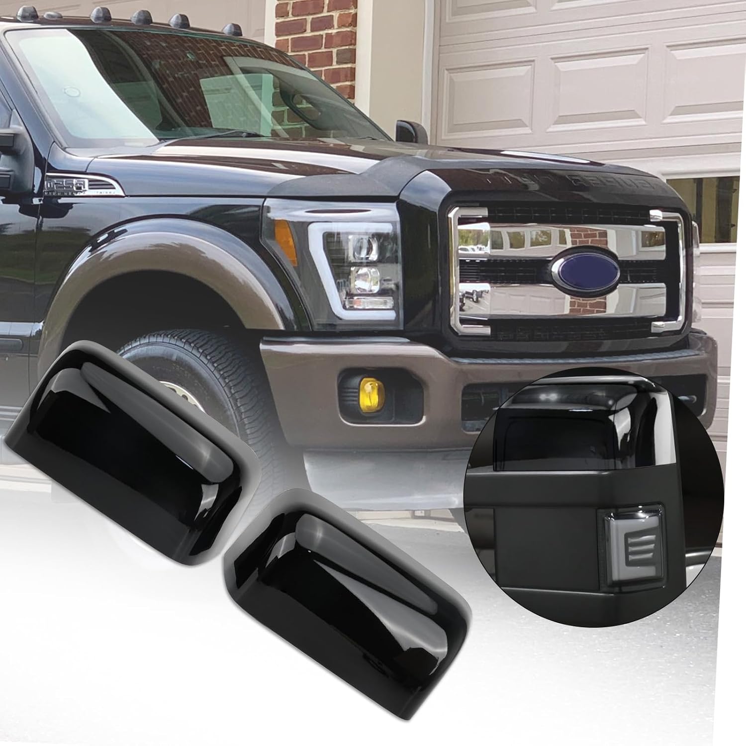 Covelta Glossy Black Towing Mirror Cover Caps Replacement for 2008-2016 Ford F250 F350 F450 F550 Super Duty