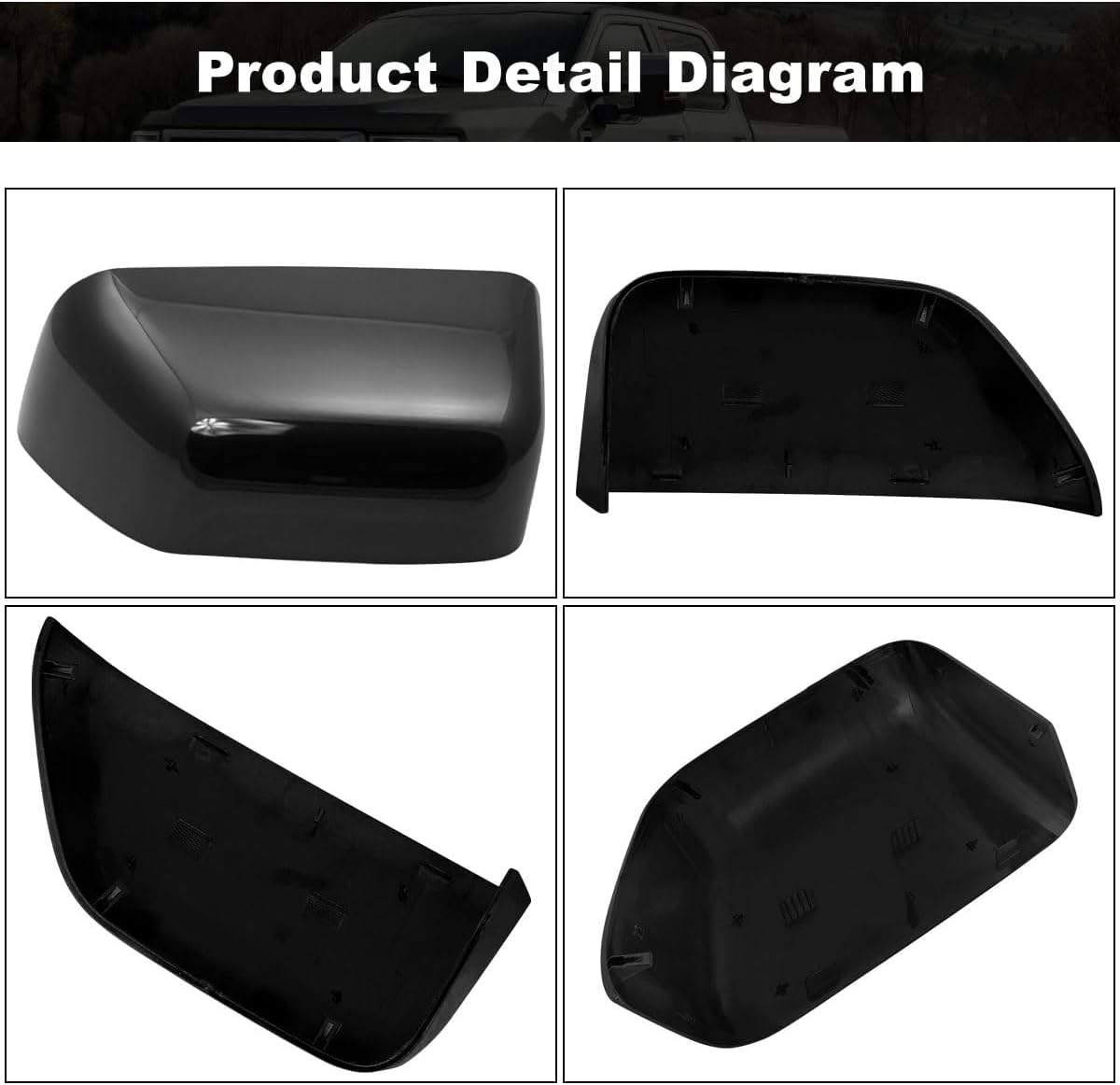 Covelta Top Tow Mirror Cover Cap for 2017-2024 Ford F250 F350 F450 F550 Super Duty（Black）