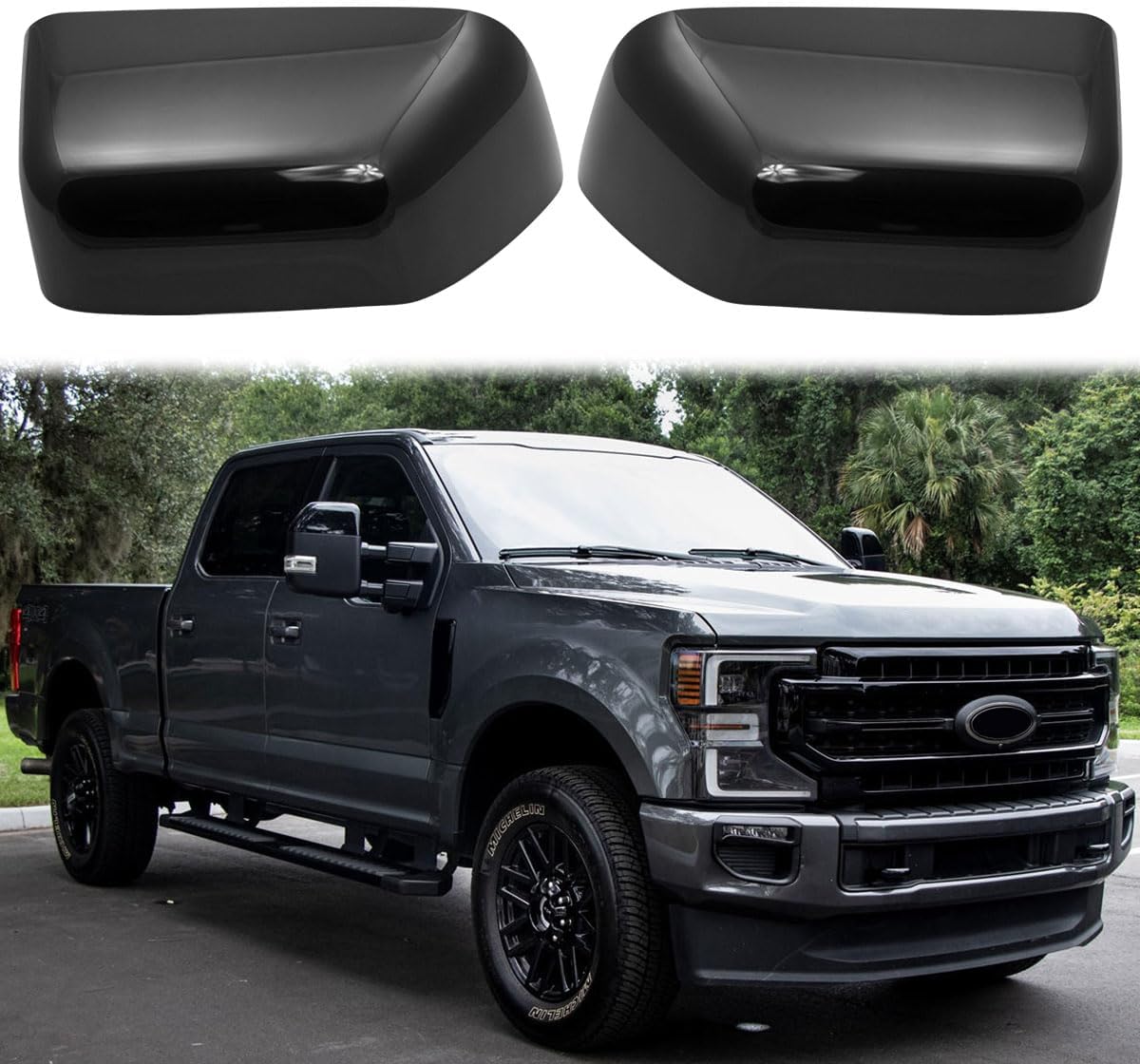 Covelta Top Tow Mirror Cover Cap for 2017-2024 Ford F250 F350 F450 F550 Super Duty（Black）