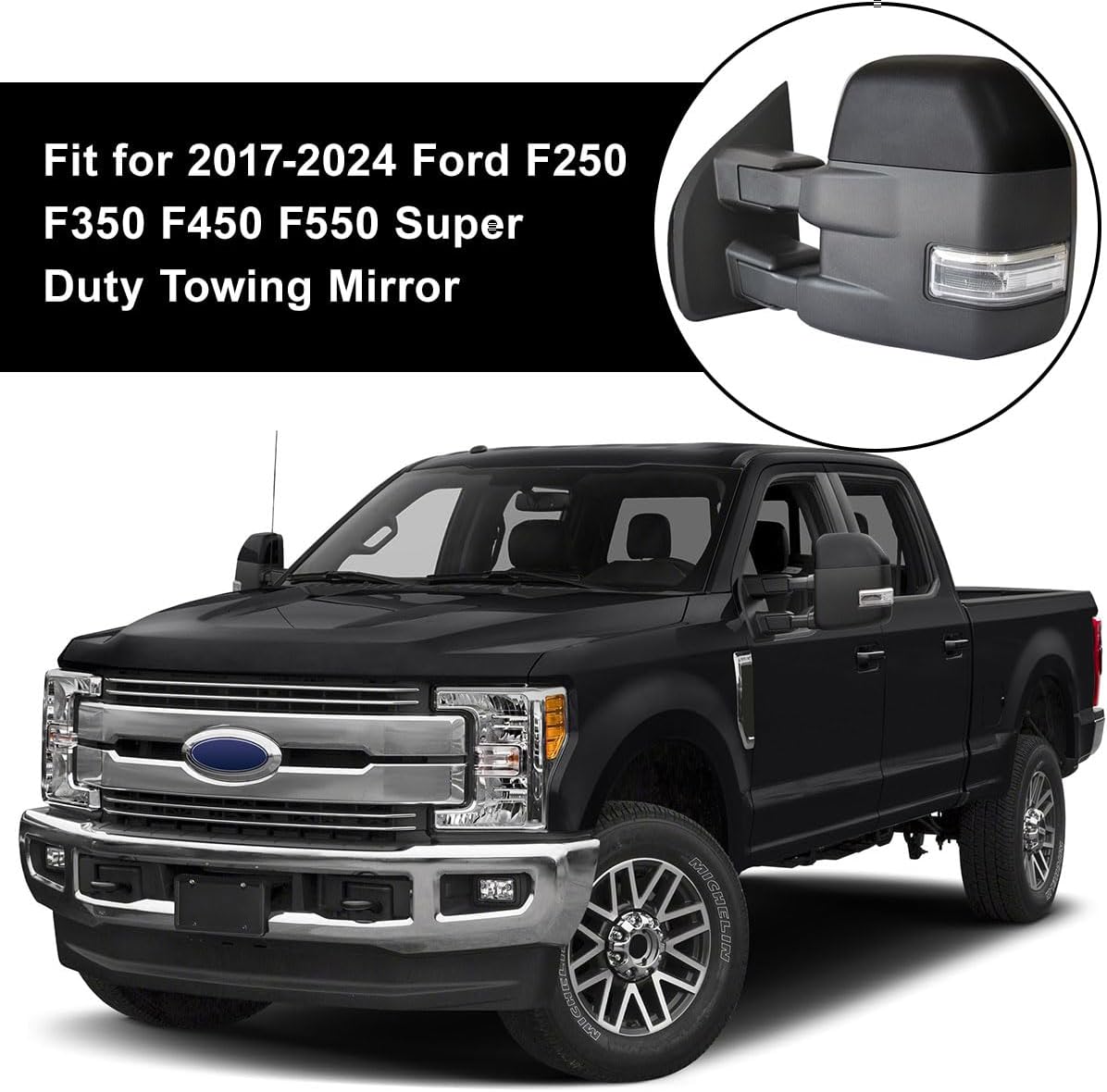 Covelta Top Tow Mirror Cover Cap for 2017-2024 Ford F250 F350 F450 F550 Super Duty（Black）