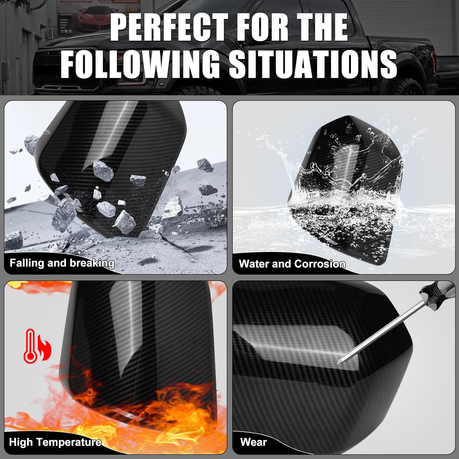 Covelta Mirror Cover Caps Replacement for 2015-2020 Ford F150（Carbon Fiber）