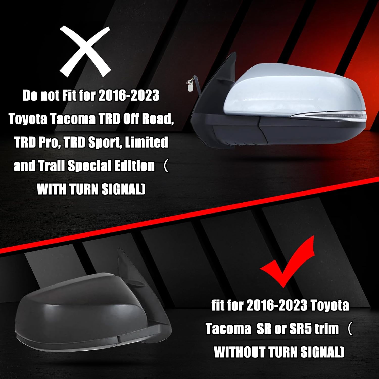 Covelta Mirror Cover Caps for 2016-2023 Toyota Tacoma Without Turn Signal（Black）