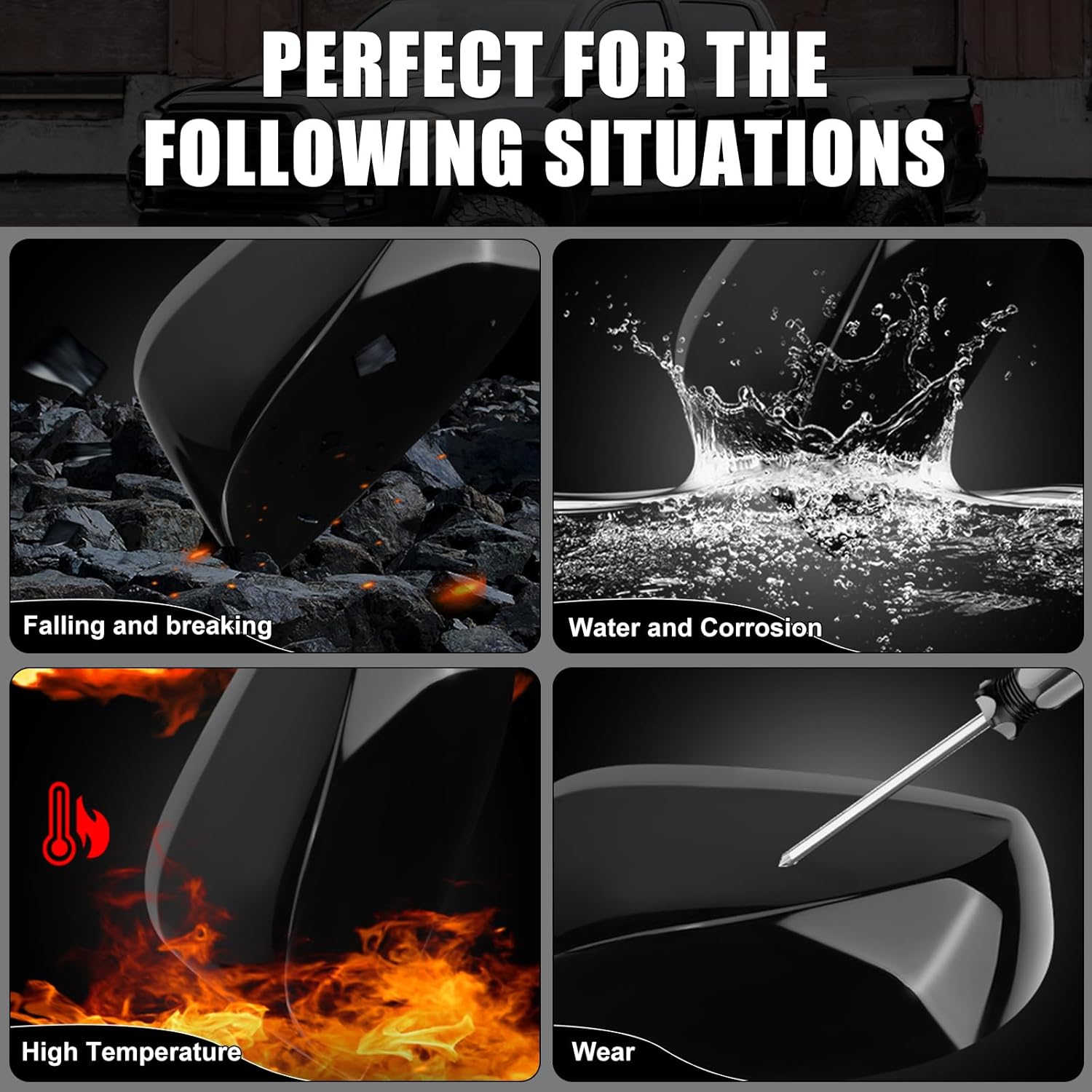Covelta Mirror Cover Caps for 2016-2023 Toyota Tacoma Without Turn Signal（Black）