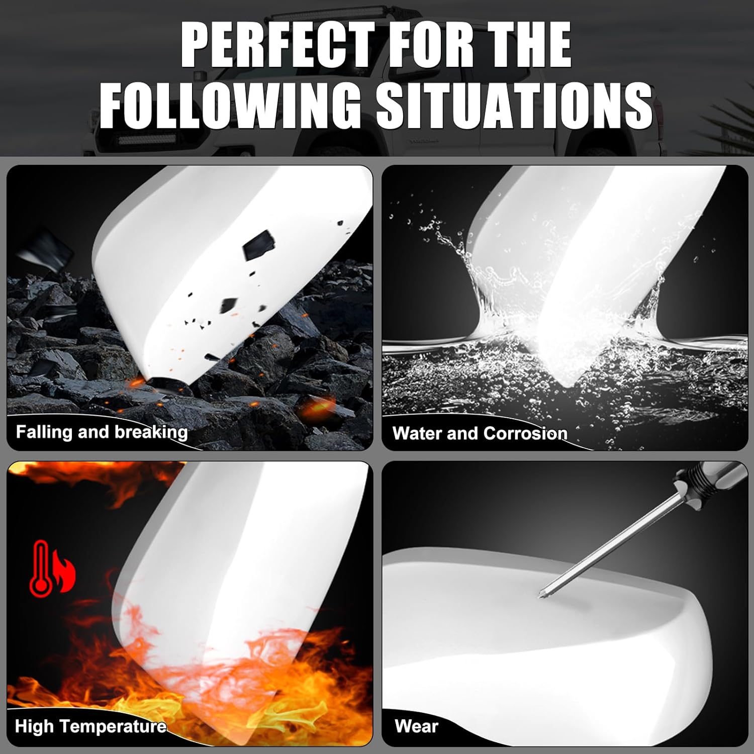 Covelta Mirror Cover Caps for 2016-2023 Toyota Tacoma Without Turn Signal（White）