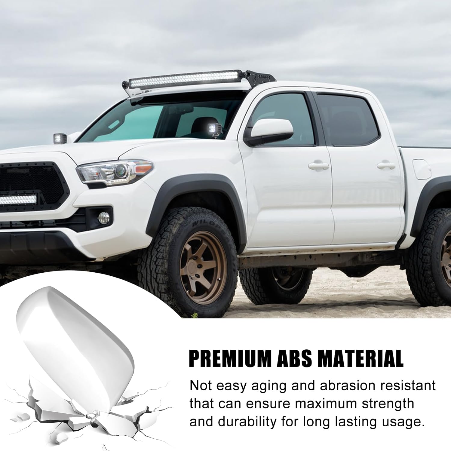 Covelta Mirror Cover Caps for 2016-2023 Toyota Tacoma Without Turn Signal（White）