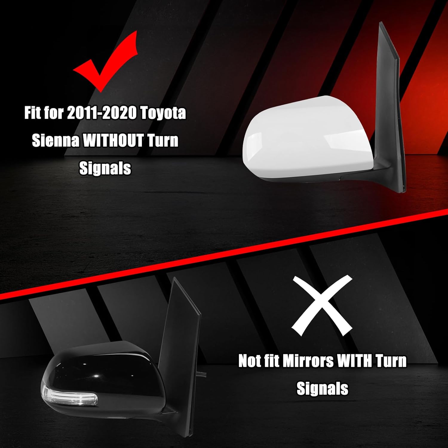 Covelta Right Side Mirror Cover Cap Replacement for 2011-2019 Toyota Sienna Without Turn Signal