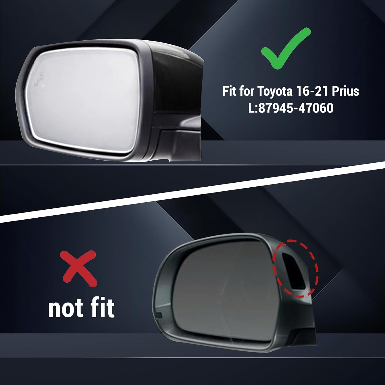 Covelta Left Driver Side Mirror Cover Replacement for 2016-2021 Toyota Prius（Black）