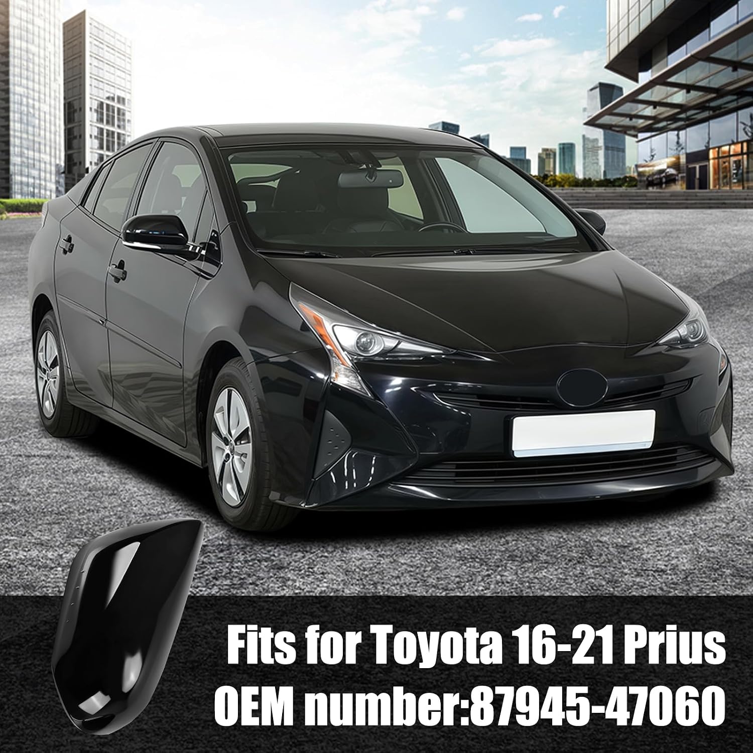 Covelta Right Passenger Side Mirror Cover Replacement for 2016-2021 Toyota Prius（Black）