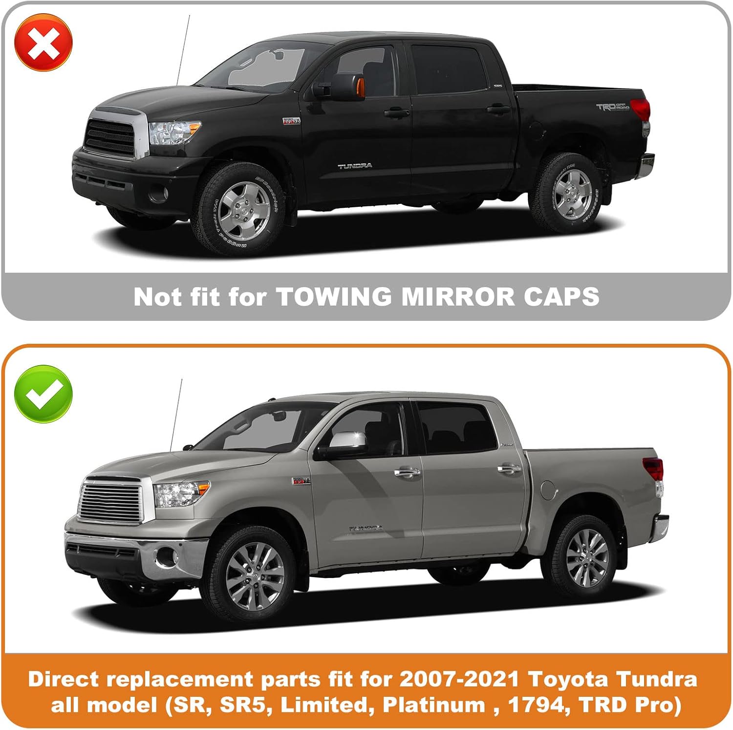 Covelta Mirror Cover Caps Replacement for 2007-2021 Toyota Tundra & Sequoia