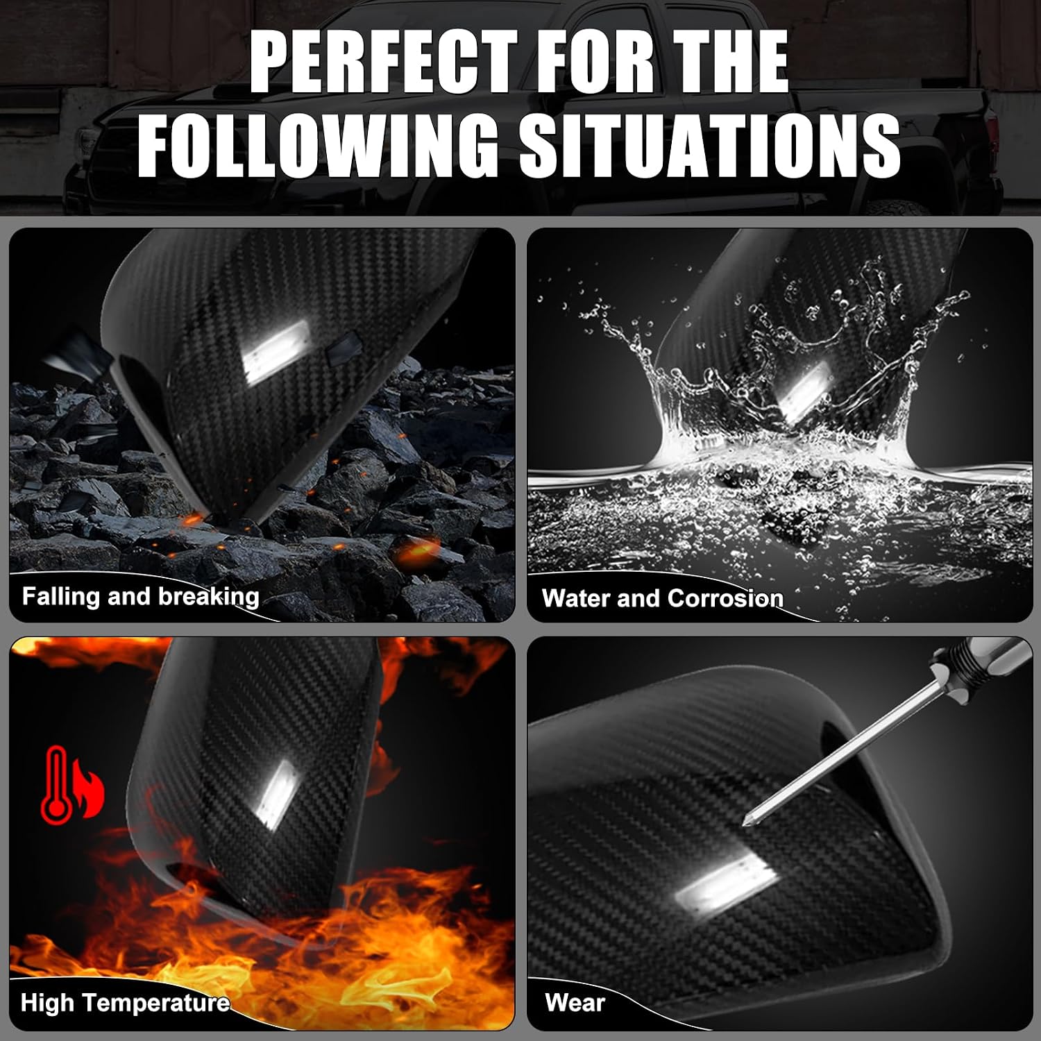 Covelta Mirror Cover Caps Replacement for 2016-2023 Toyota Tacoma with Turn Signal（Carbon Fiber ）