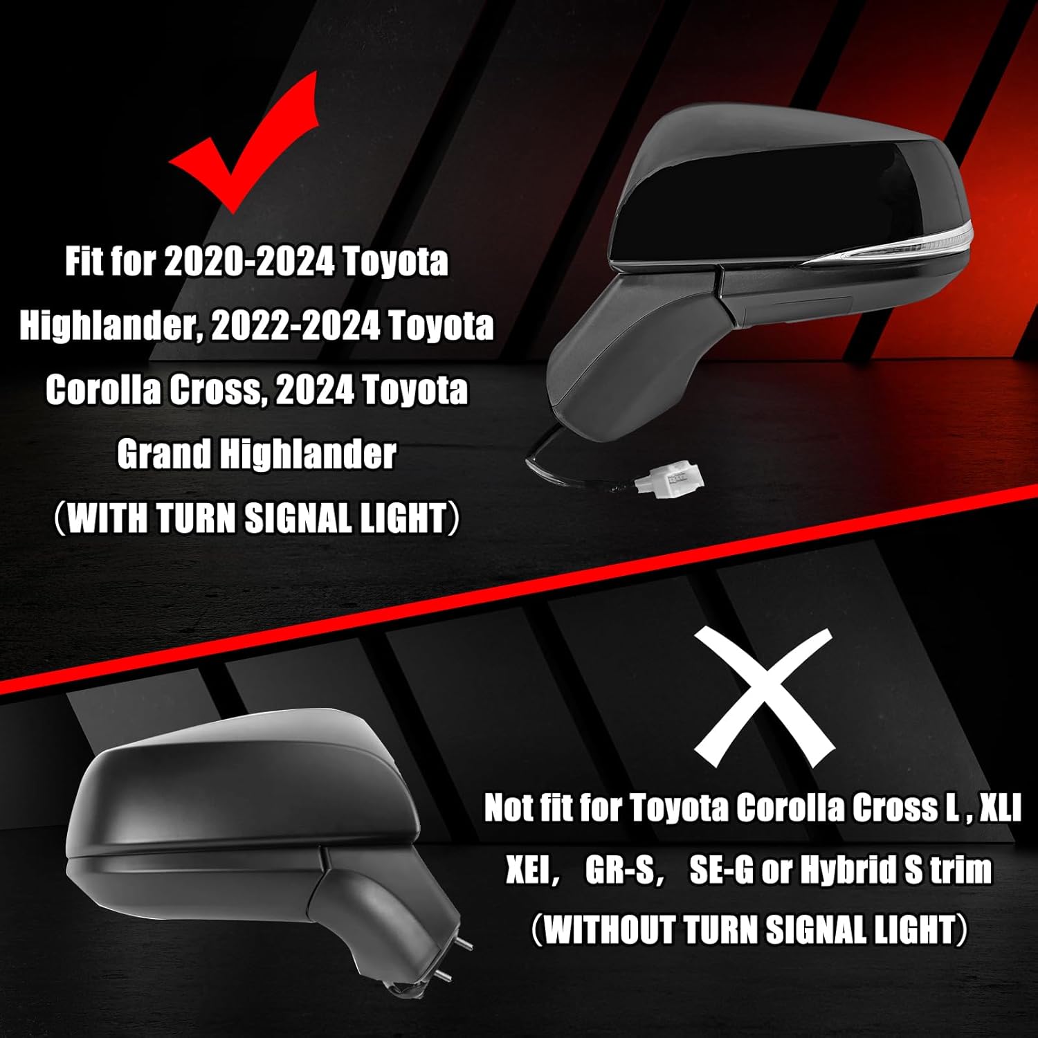 Covelta Mirror Cover Caps Replace for 2020-2025 Toyota Highlander, 2022-2024 Corolla Cross & 2024-2025 Grand Highlander