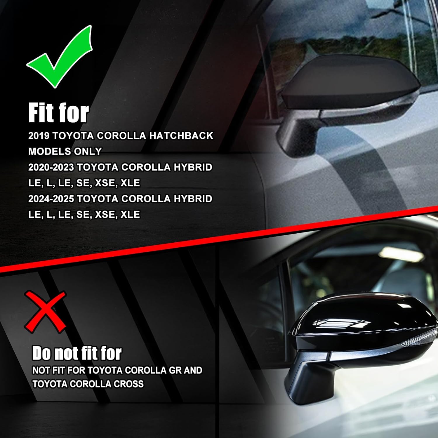 Covelta Left Driver Side Mirror Cover Replace for 2020-2025 Toyota Corolla（Black）
