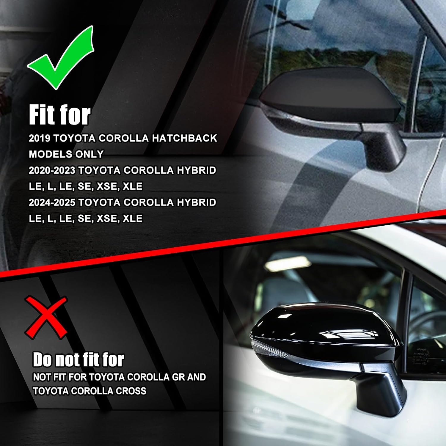 Covelta Right Passenger Side Mirror Cover Replace for 2020-2025 Toyota Corolla（Black）
