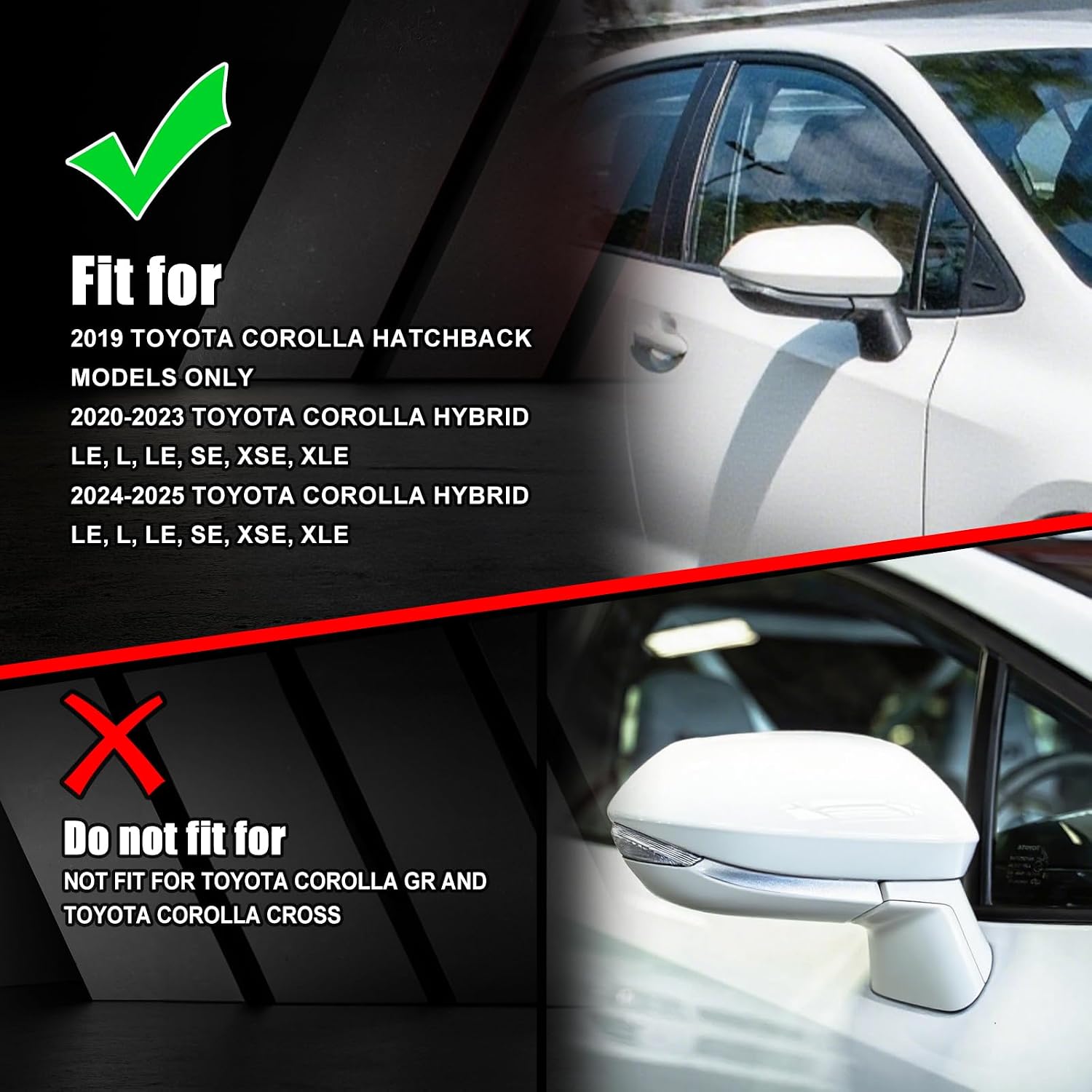 Covelta Right Passenger Side Mirror Cover Replace for 2020-2025 Toyota Corolla（White）
