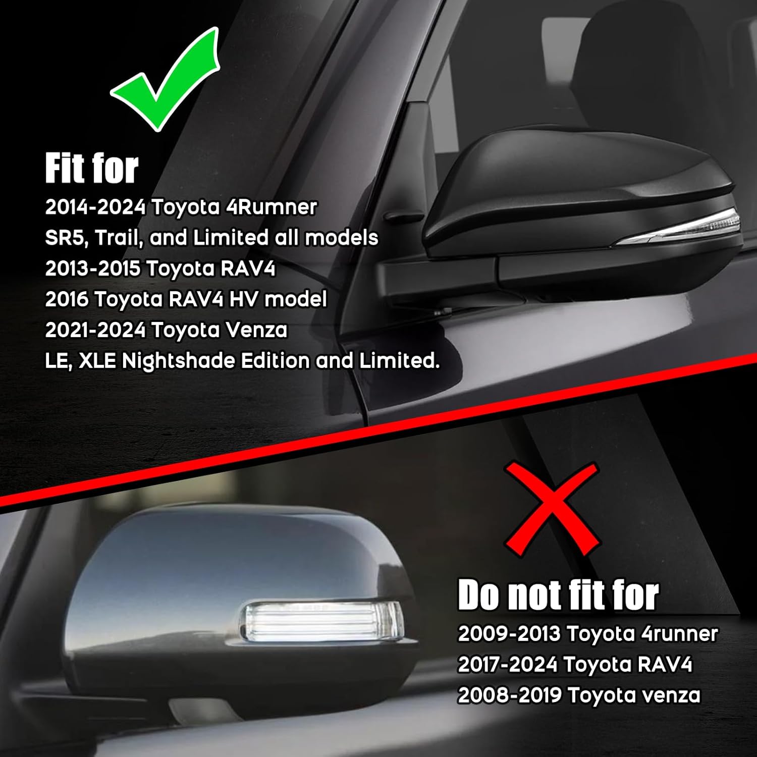 Covelta Mirror Cover Caps Replace for 2014-2024 Toyota 4Runner & 2013-2015 Toyota RAV4（Black）