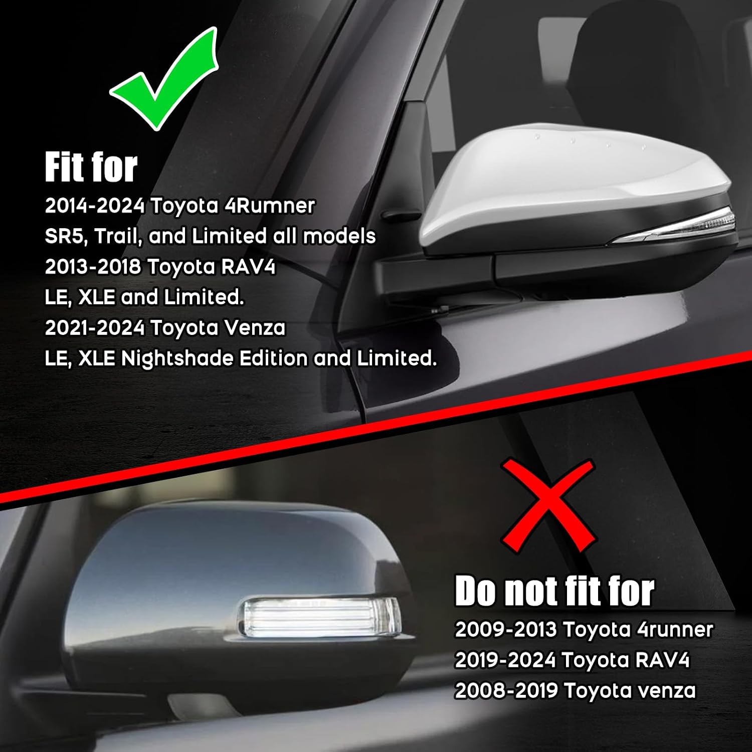 Covelta Mirror Cover Caps Replace for 2014-2024 Toyota 4Runner & 2013-2015 Toyota RAV4（White）