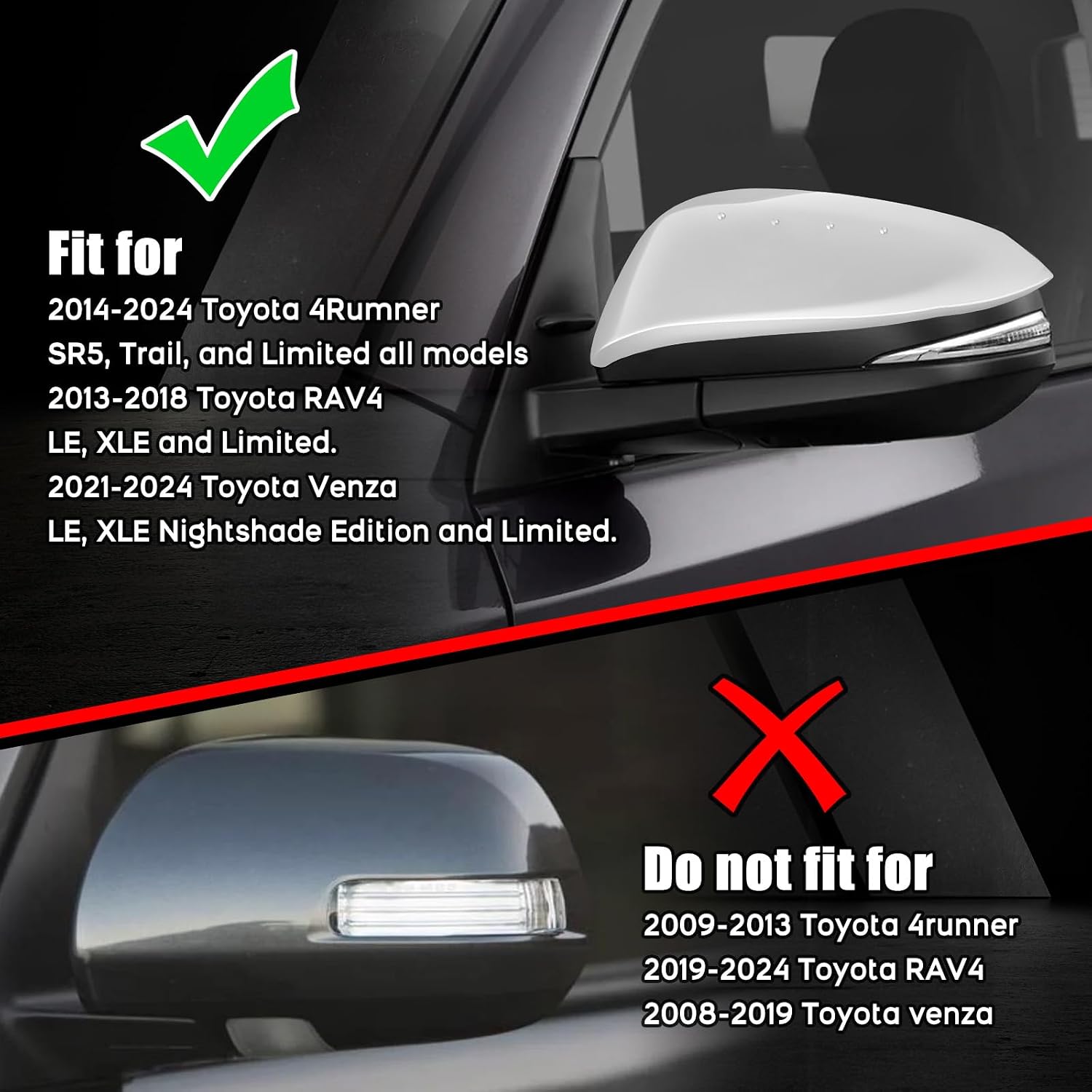 [Copy]Covelta Mirror Left Driver Cover Caps Replace for 2014-2024 Toyota 4Runner & 2013-2015 Toyota RAV4（White）