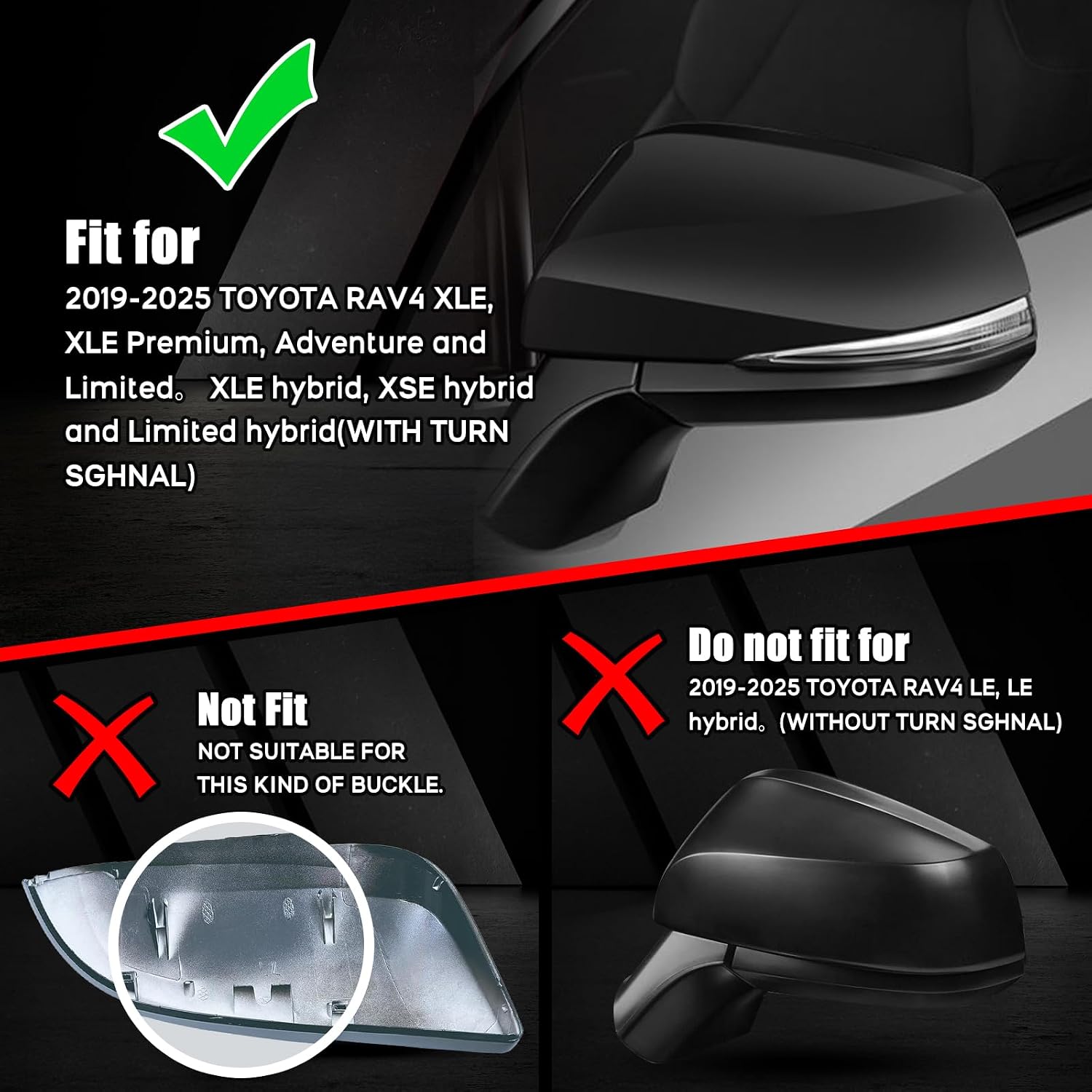 Covelta Mirror Cover Caps Replace for 2019-2025 Toyota RAV4 With Turn Signal Light 