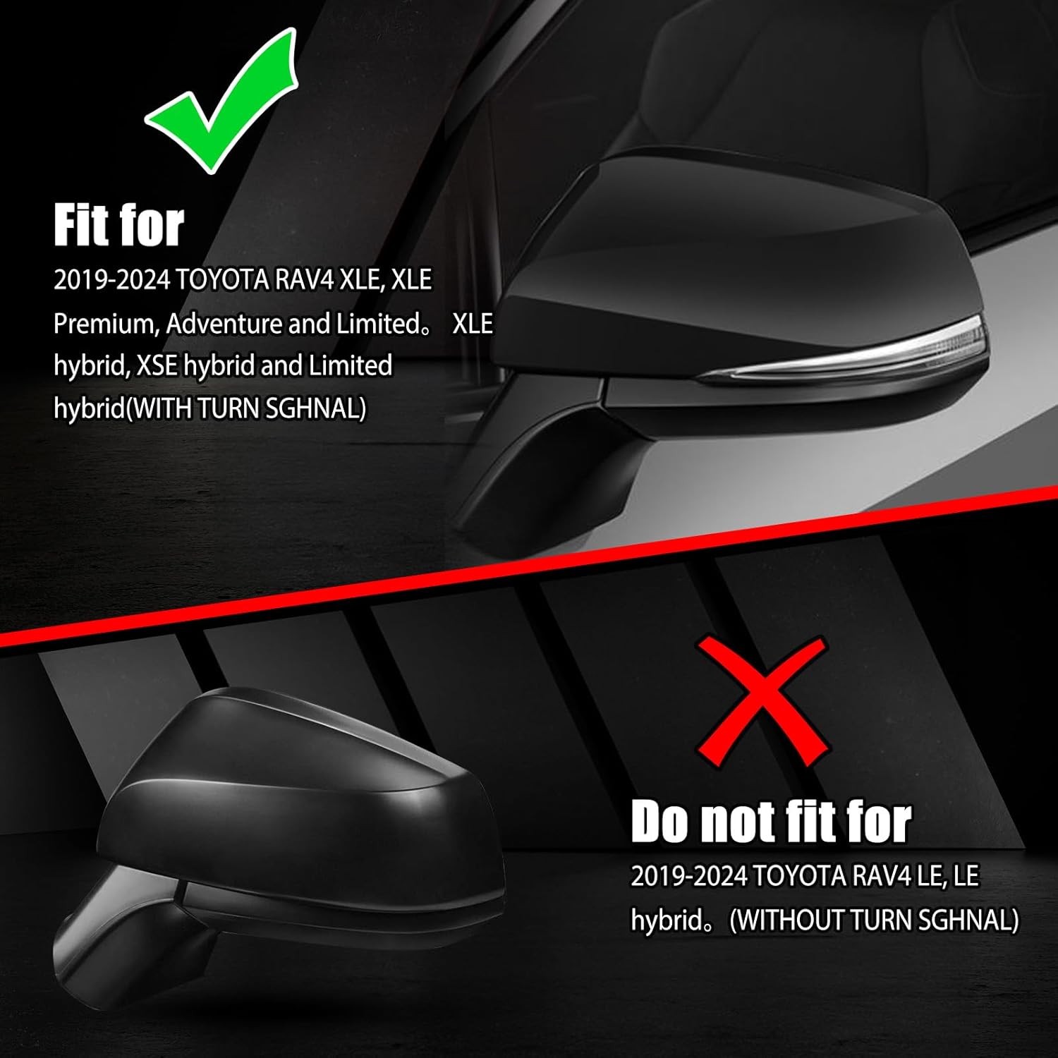 Covelta Left Mirror Cover Caps Replace for 2019-2025 Toyota RAV4 With Turn Signal Light (Black)