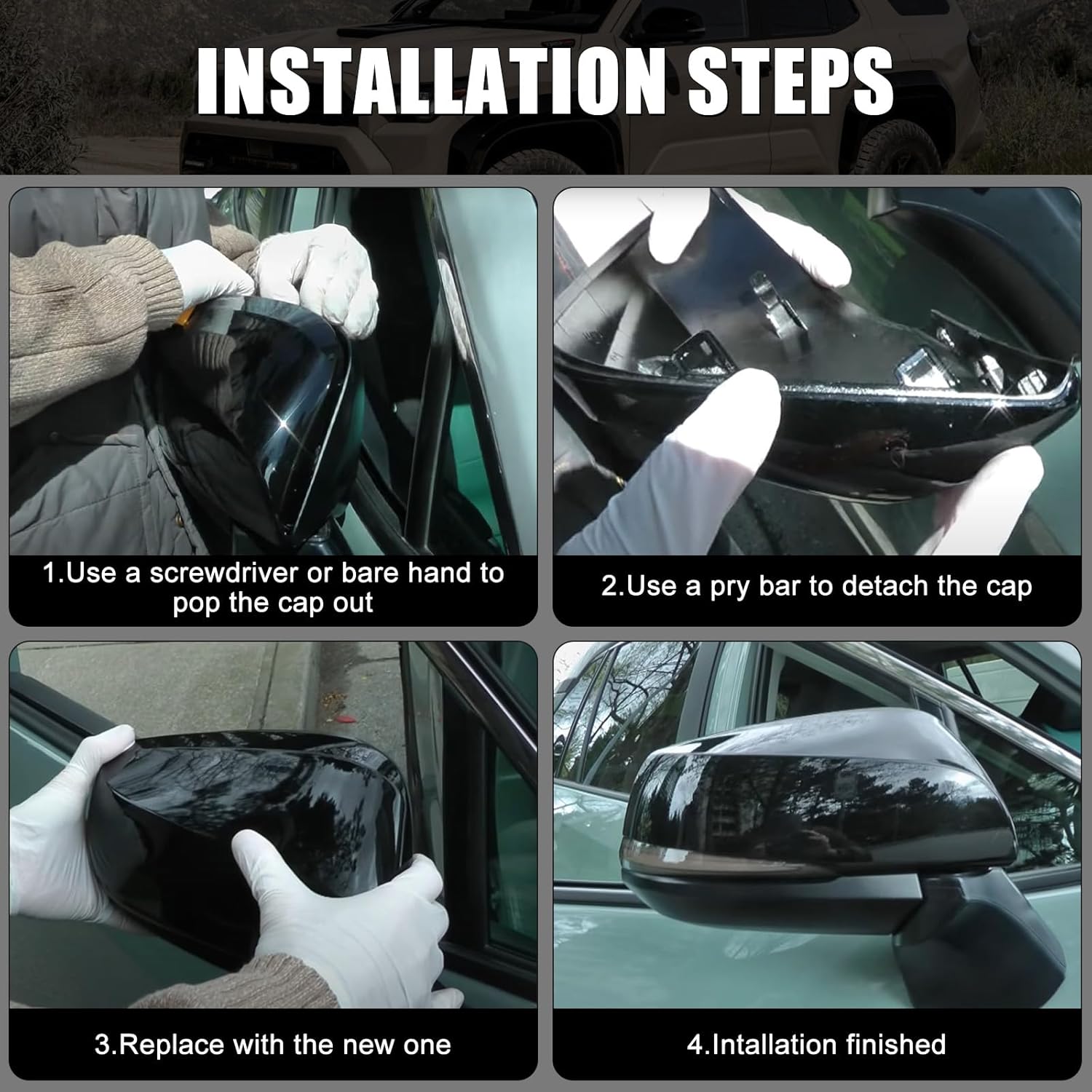 Covelta Left Mirror Cover Caps Replace for 2019-2025 Toyota RAV4 With Turn Signal Light (Black)