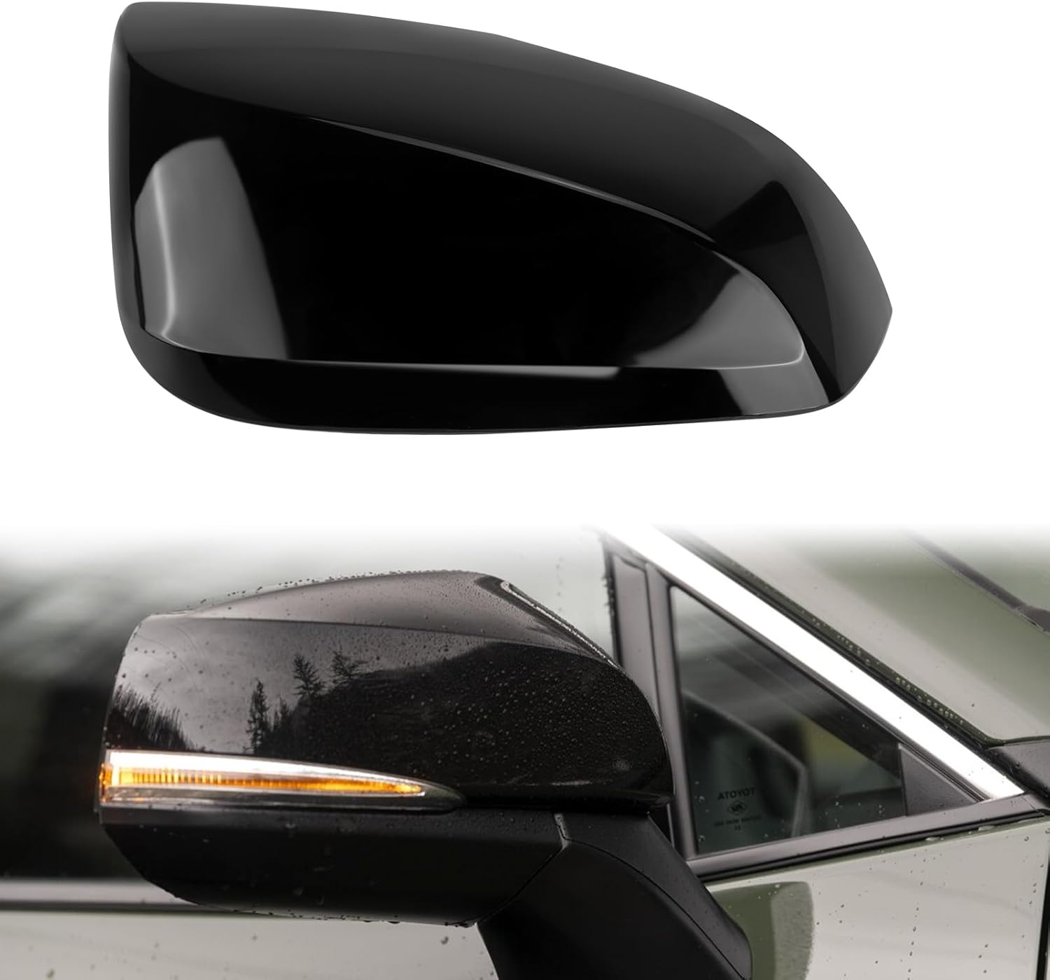 Covelta Right Mirror Cover Caps Replace for 2019-2025 Toyota RAV4 With Turn Signal Light (Black)