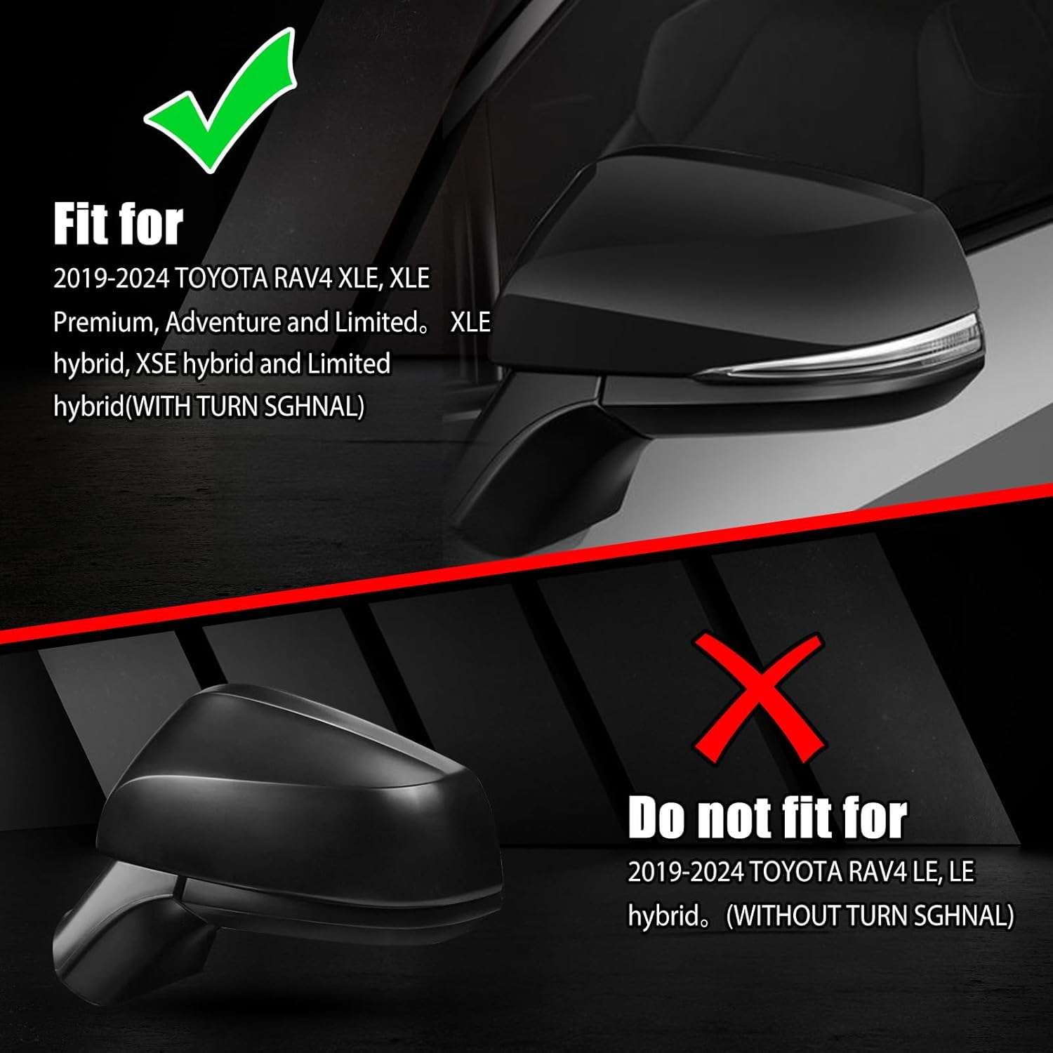 Covelta Right Mirror Cover Caps Replace for 2019-2025 Toyota RAV4 With Turn Signal Light (Black)