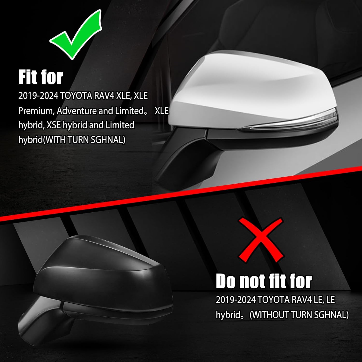 Covelta Right Mirror Cover Caps Replace for 2019-2025 Toyota RAV4 With Turn Signal Light (White)