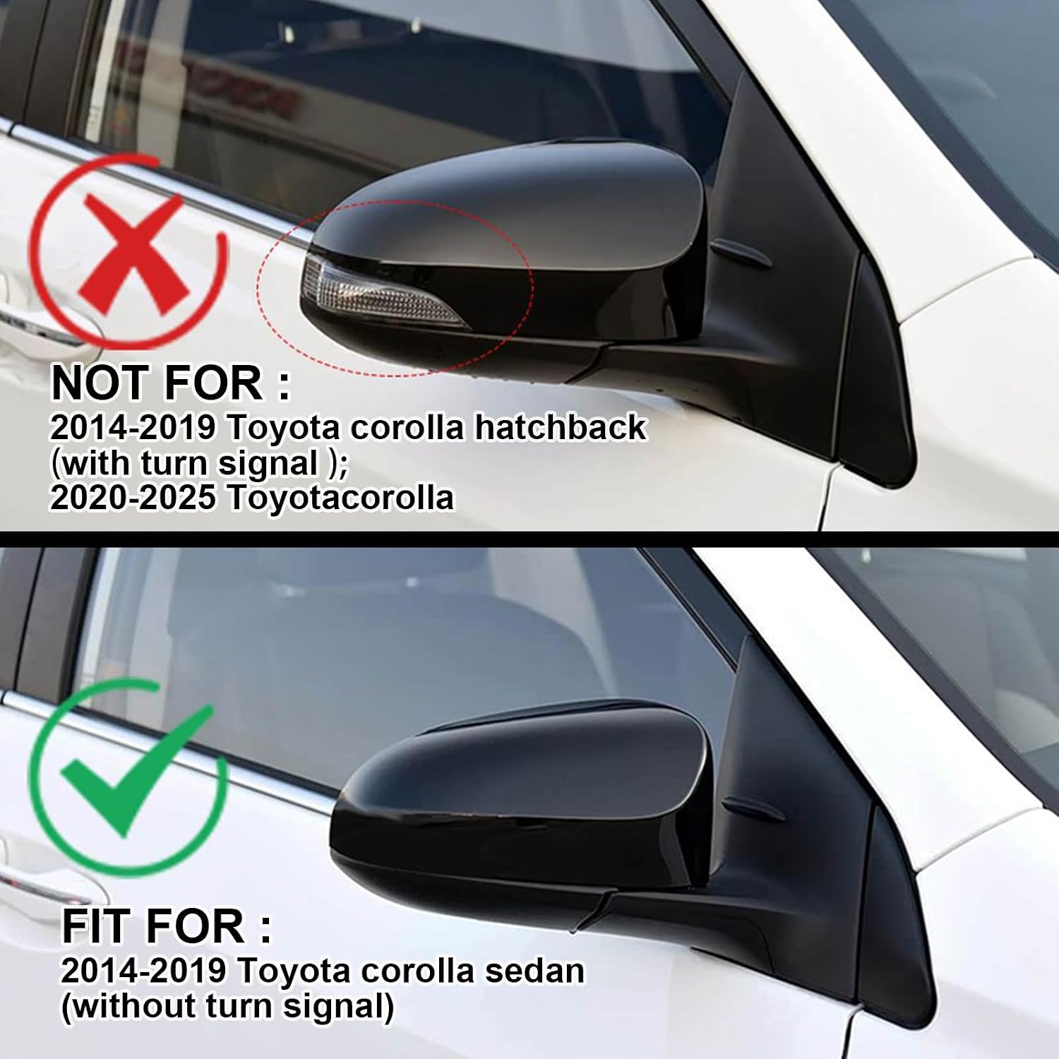Covelta Mirror Cover Caps Replace for 2014-2019 Toyota Corolla Sedan Without Turn Signal Light