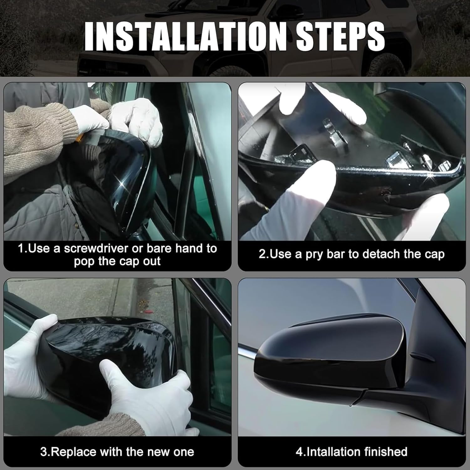 Covelta Right Mirror Cover Caps Replace for 2014-2019 Toyota Corolla Sedan Without Turn Signal Light(Black)