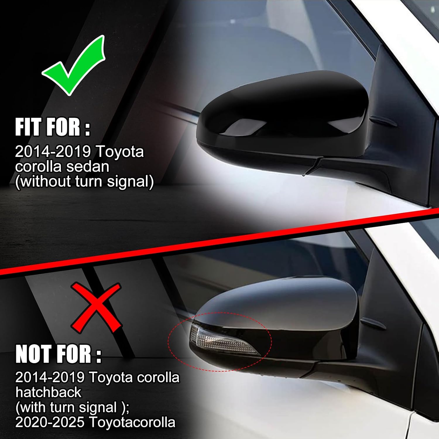 Covelta Right Mirror Cover Caps Replace for 2014-2019 Toyota Corolla Sedan Without Turn Signal Light(Black)