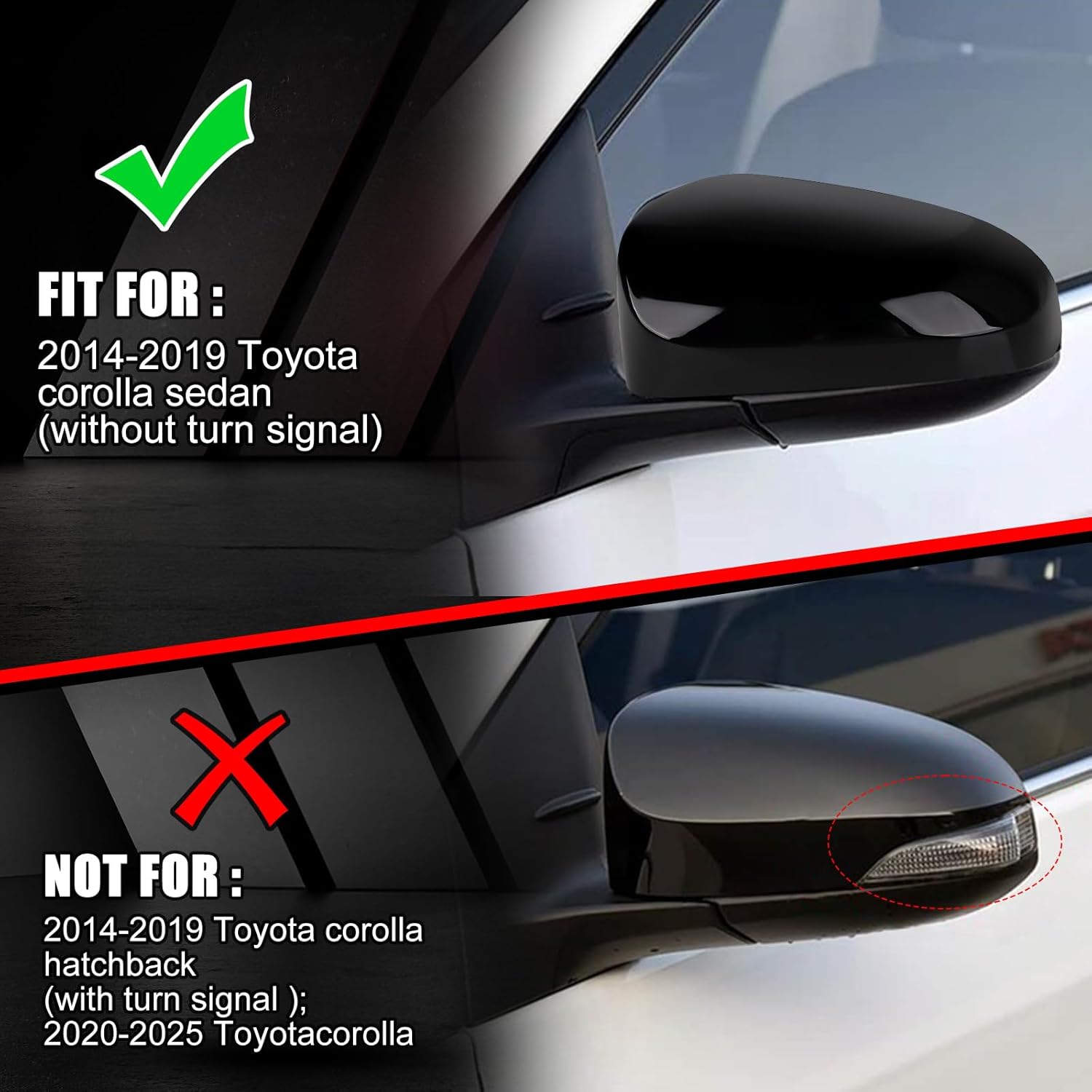 Covelta Left Mirror Cover Caps Replace for 2014-2019 Toyota Corolla Sedan Without Turn Signal Light