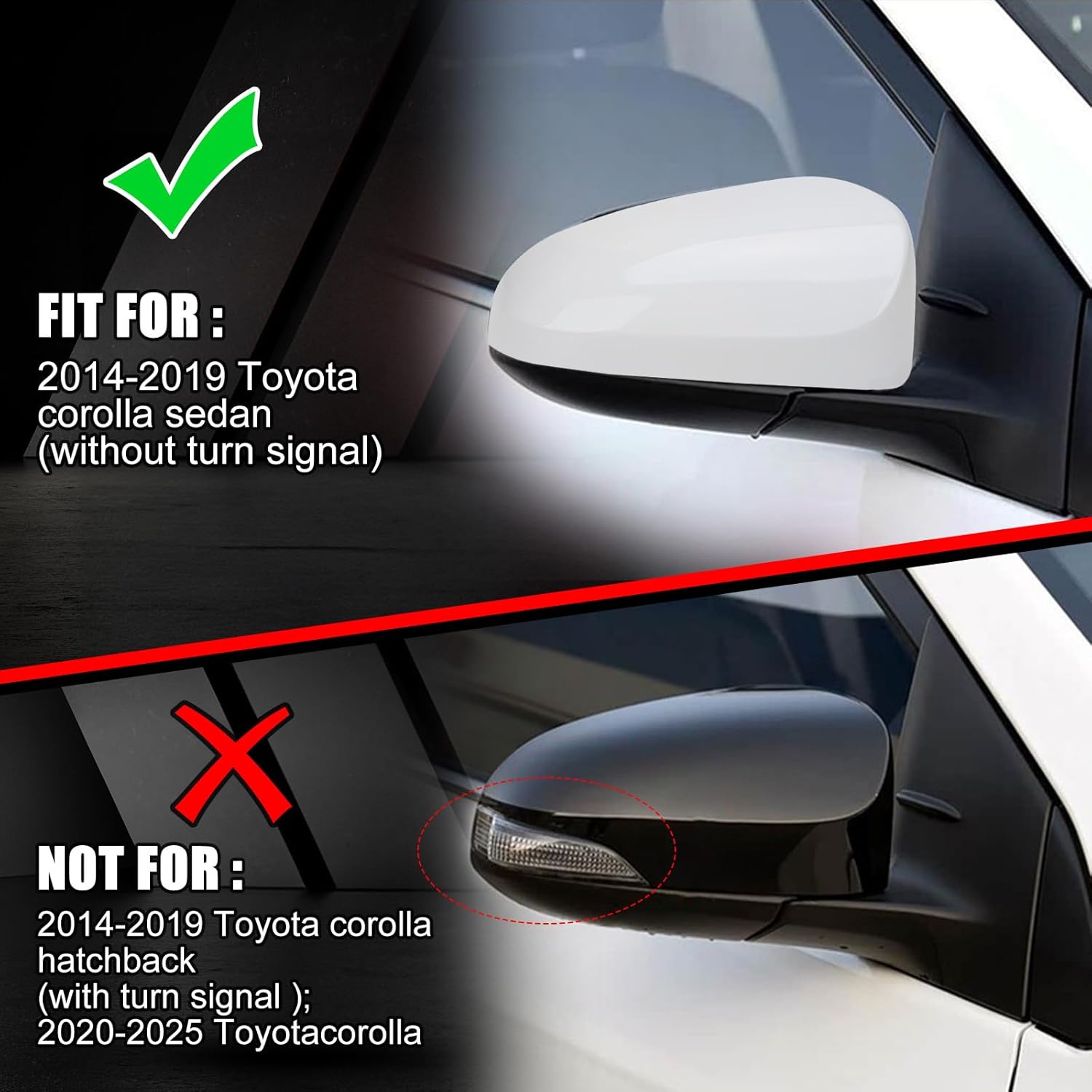 Covelta Right Mirror Cover Caps Replace for 2014-2019 Toyota Corolla Sedan Without Turn Signal Light(White)