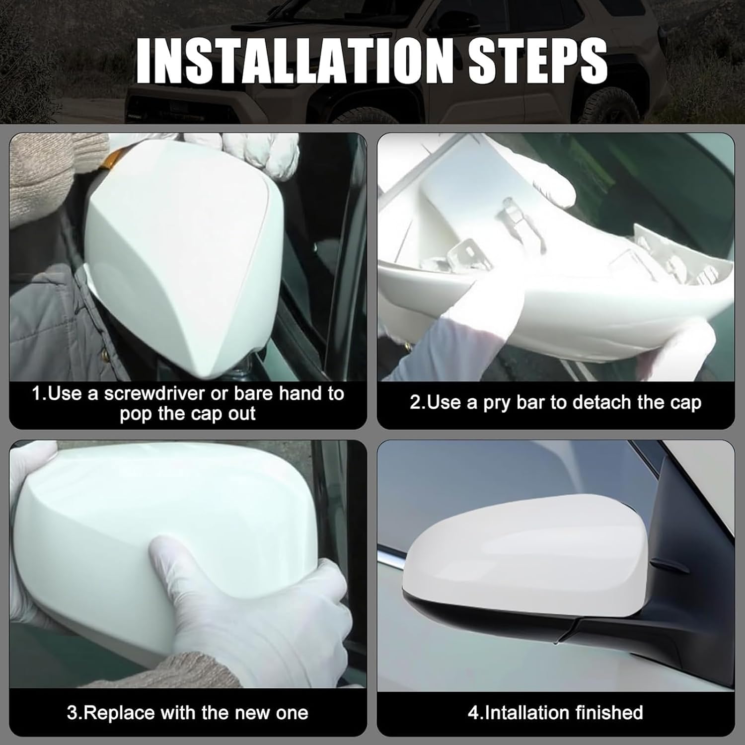 Covelta Right Mirror Cover Caps Replace for 2014-2019 Toyota Corolla Sedan Without Turn Signal Light(White)