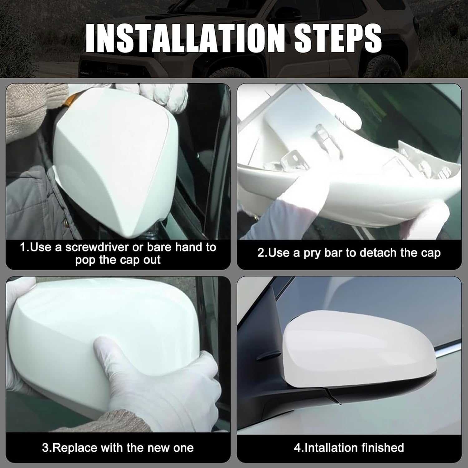 Covelta Left Mirror Cover Caps Replace for 2014-2019 Toyota Corolla Sedan Without Turn Signal Light(White)