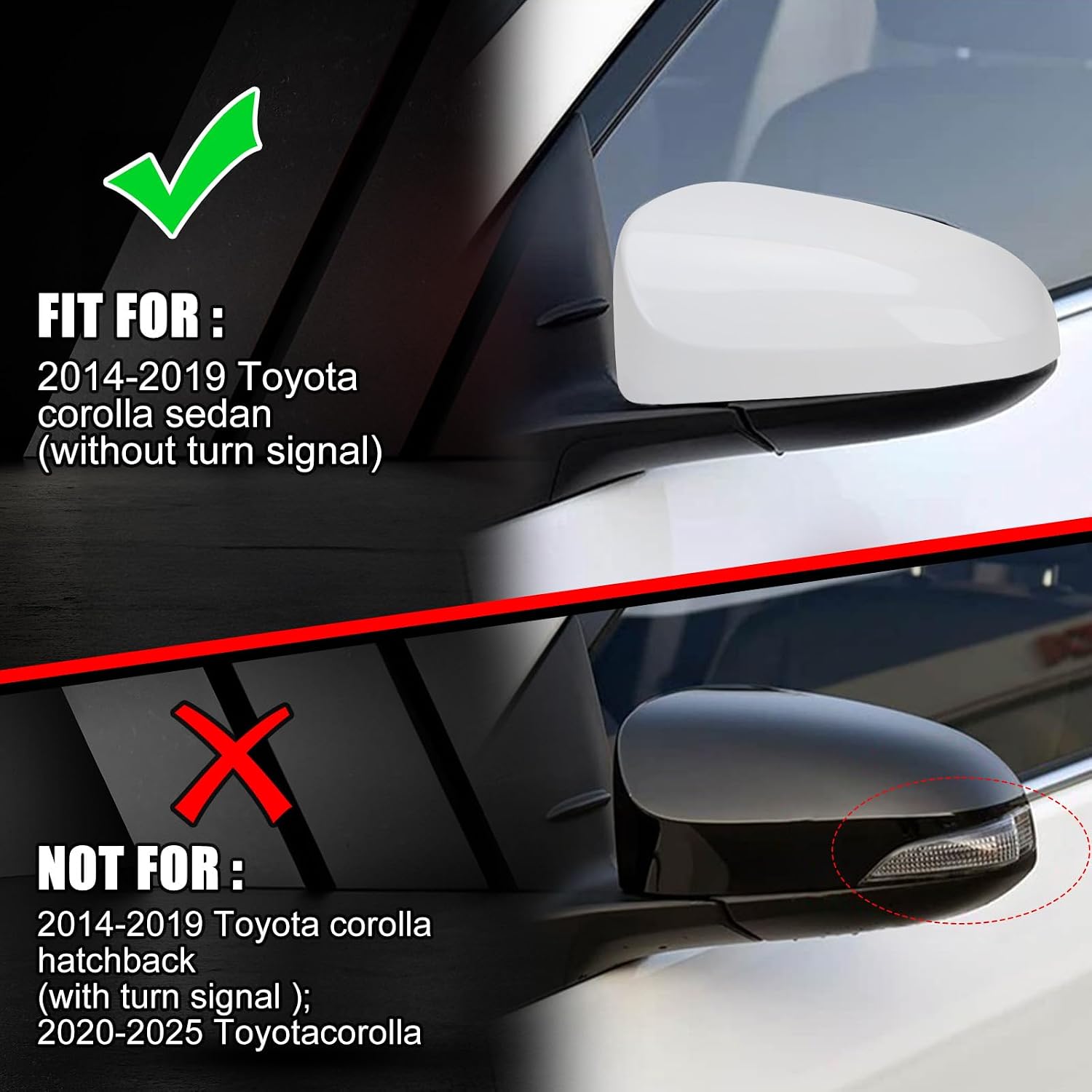 Covelta Left Mirror Cover Caps Replace for 2014-2019 Toyota Corolla Sedan Without Turn Signal Light(White)