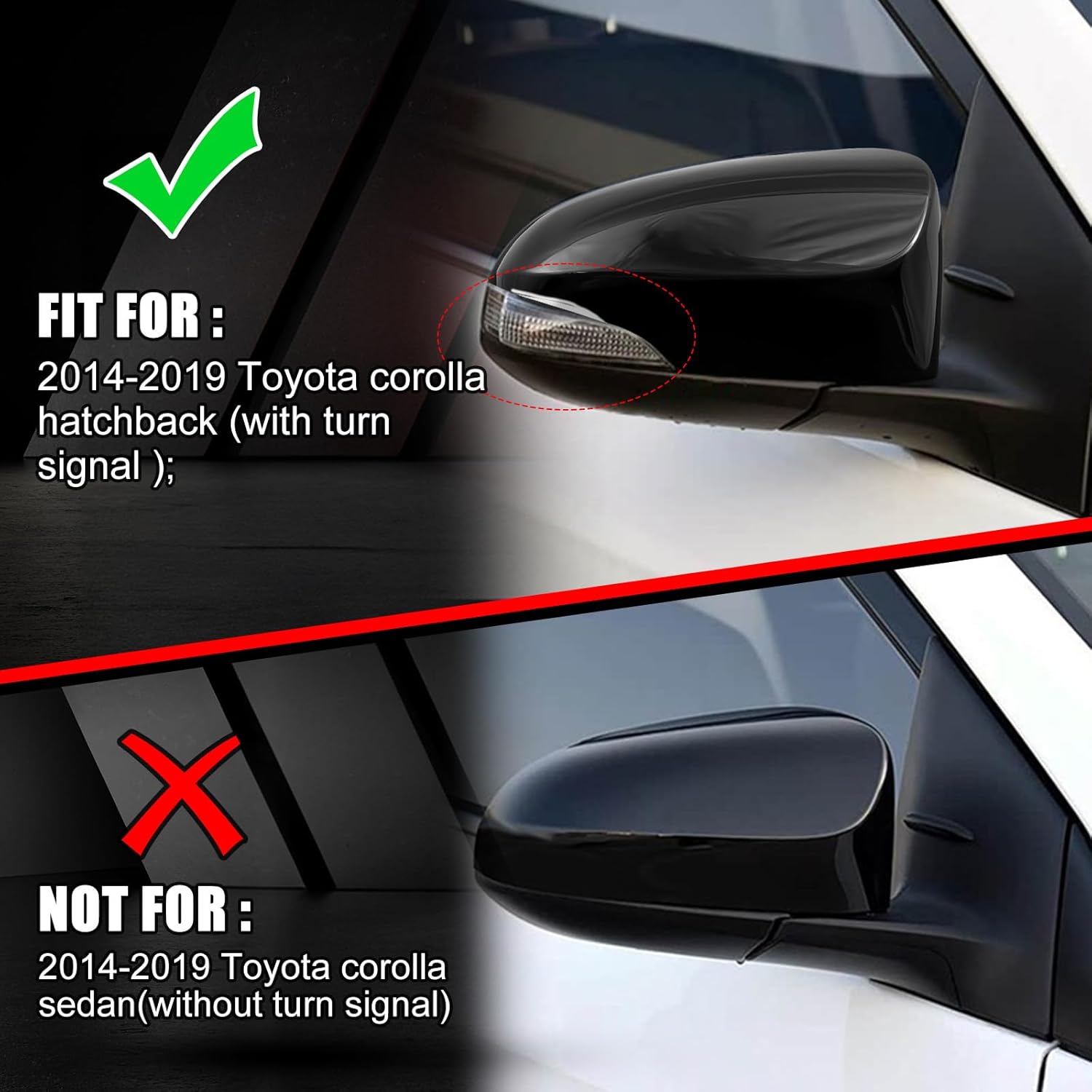 Covelta Mirror Cover Caps Replace for 2014-2019 Toyota Corolla Hatchback With Turn Signal