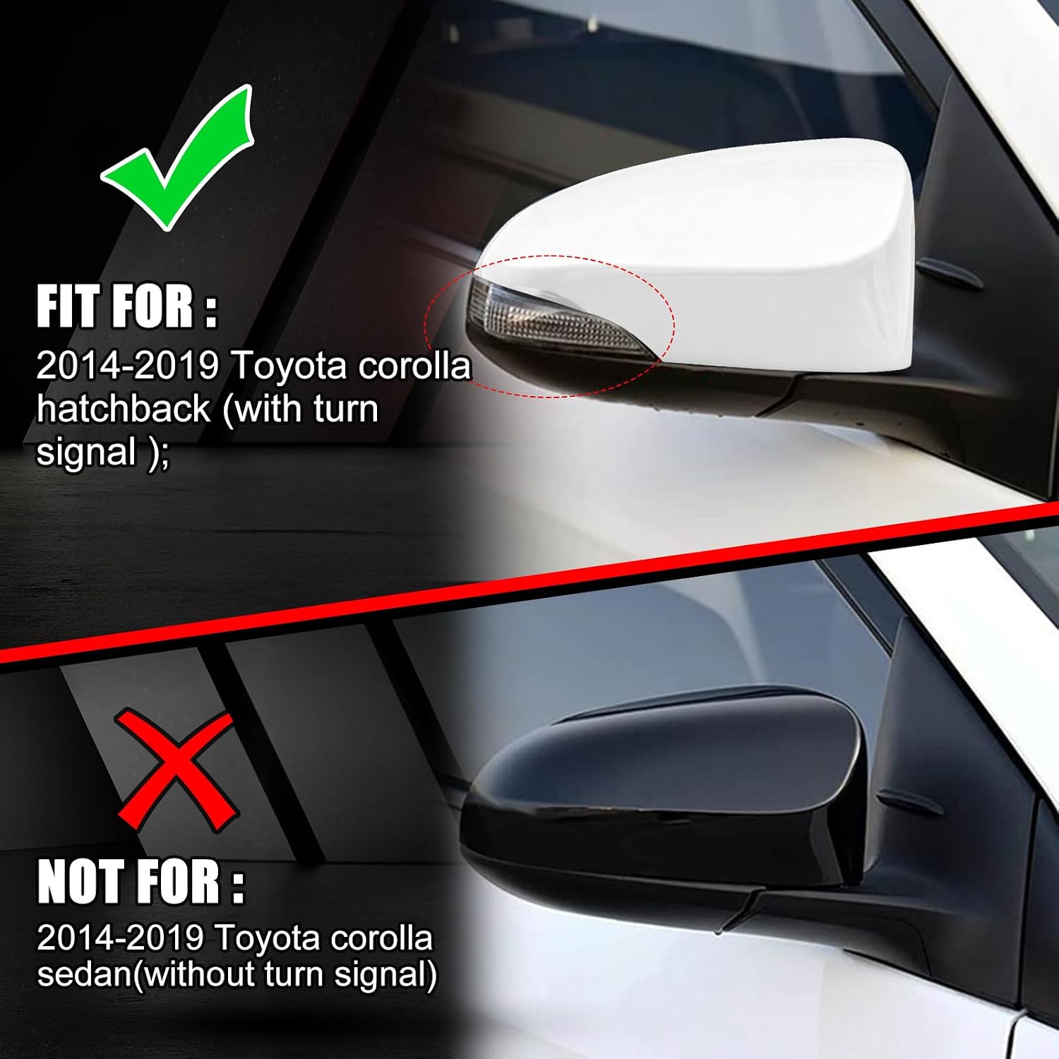 Covelta Mirror Cover Caps Replace for 2014-2019 Toyota Corolla Hatchback With Turn Signal(White)