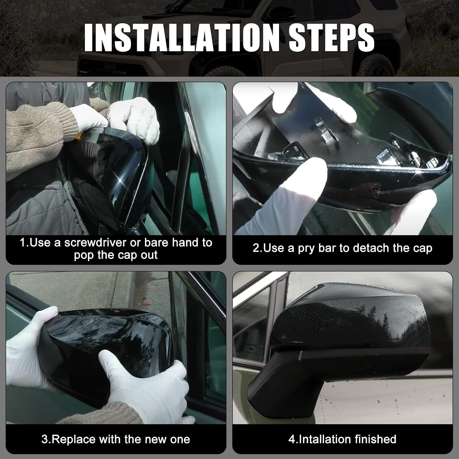 Covelta Mirror Cover Caps Replace for 2019-2025 Toyota RAV4 LE & LE Hybrid Without Turn Signal(Black)