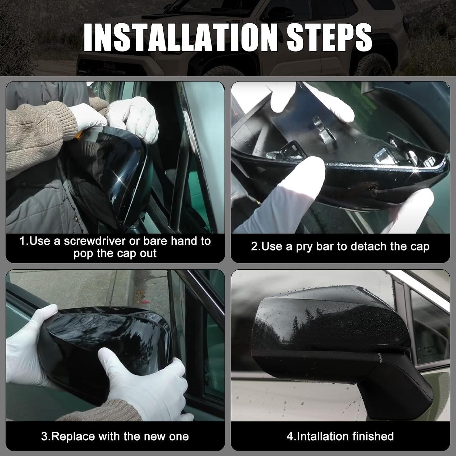 Covelta Left Mirror Cover Caps Replace for 2019-2025 Toyota RAV4 LE & LE Hybrid Without Turn Signal(Black)