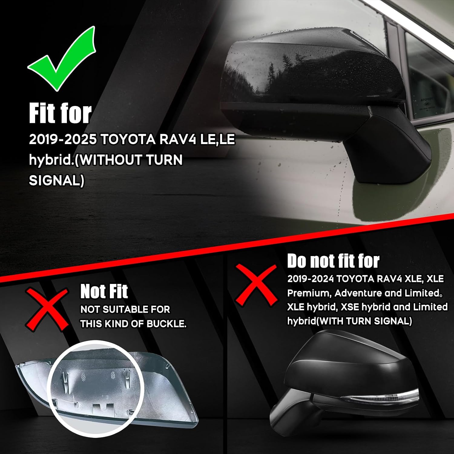 Covelta Left Mirror Cover Caps Replace for 2019-2025 Toyota RAV4 LE & LE Hybrid Without Turn Signal(Black)
