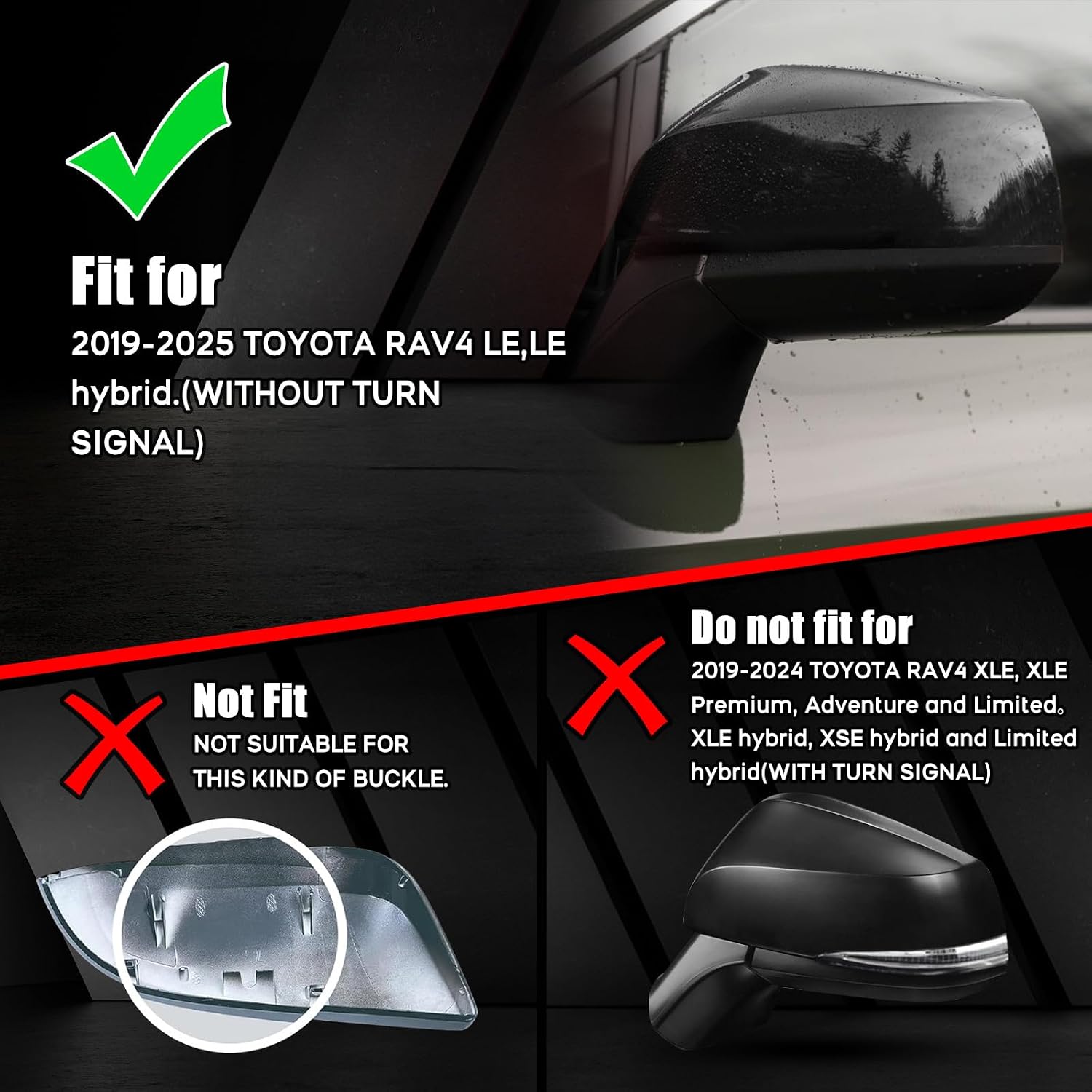 Covelta Right Mirror Cover Caps Replace for 2019-2025 Toyota RAV4 LE & LE Hybrid Without Turn Signal(Black)