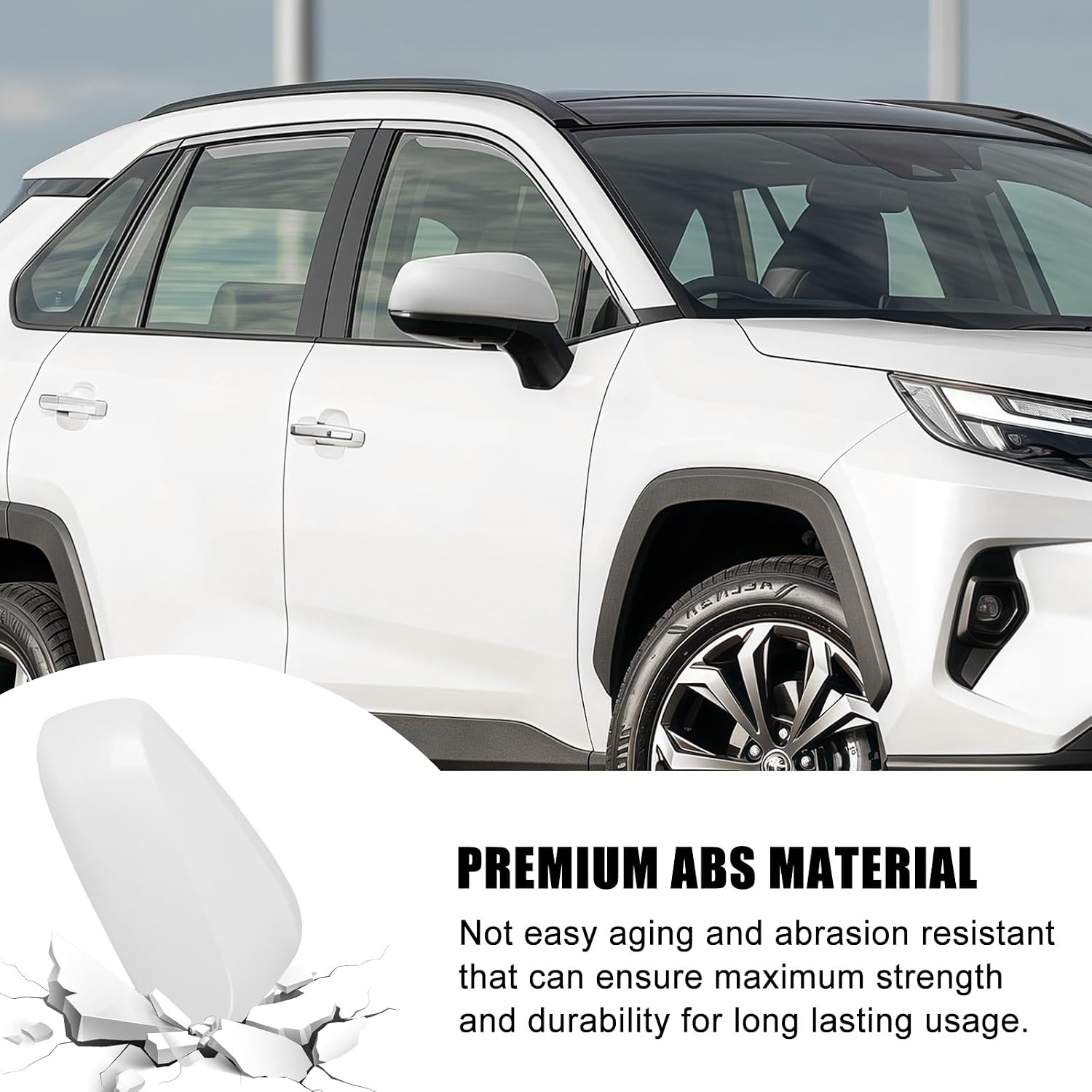Covelta Left Mirror Cover Caps Replace for 2019-2025 Toyota RAV4 LE & LE Hybrid Without Turn Signal(White)
