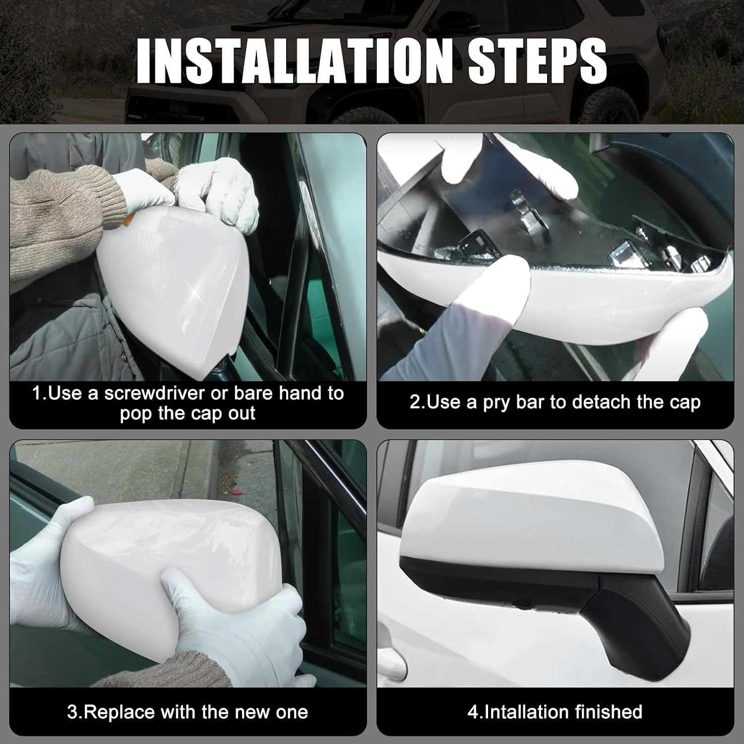 Covelta Left Mirror Cover Caps Replace for 2019-2025 Toyota RAV4 LE & LE Hybrid Without Turn Signal(White)