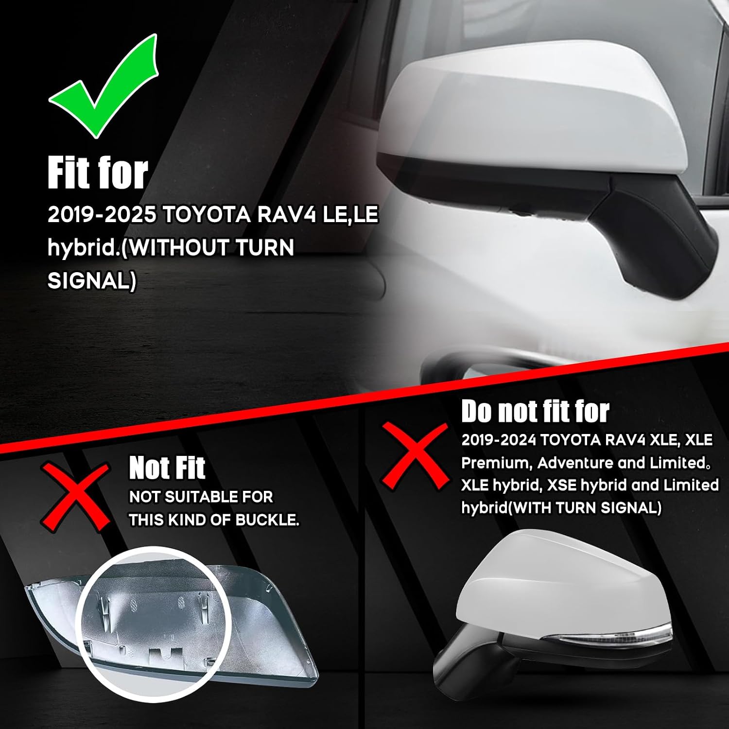 Covelta Left Mirror Cover Caps Replace for 2019-2025 Toyota RAV4 LE & LE Hybrid Without Turn Signal(White)